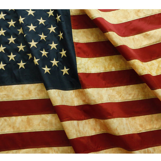ANLEY Vintage Style Tea Stained American Flag 3x5 Foot - Embroidered Stars and Sewn Stripes - 4 Rows of Lock Stitching - Antiqued US National Banner Flags with Brass Grommets 3 X 5 Ft