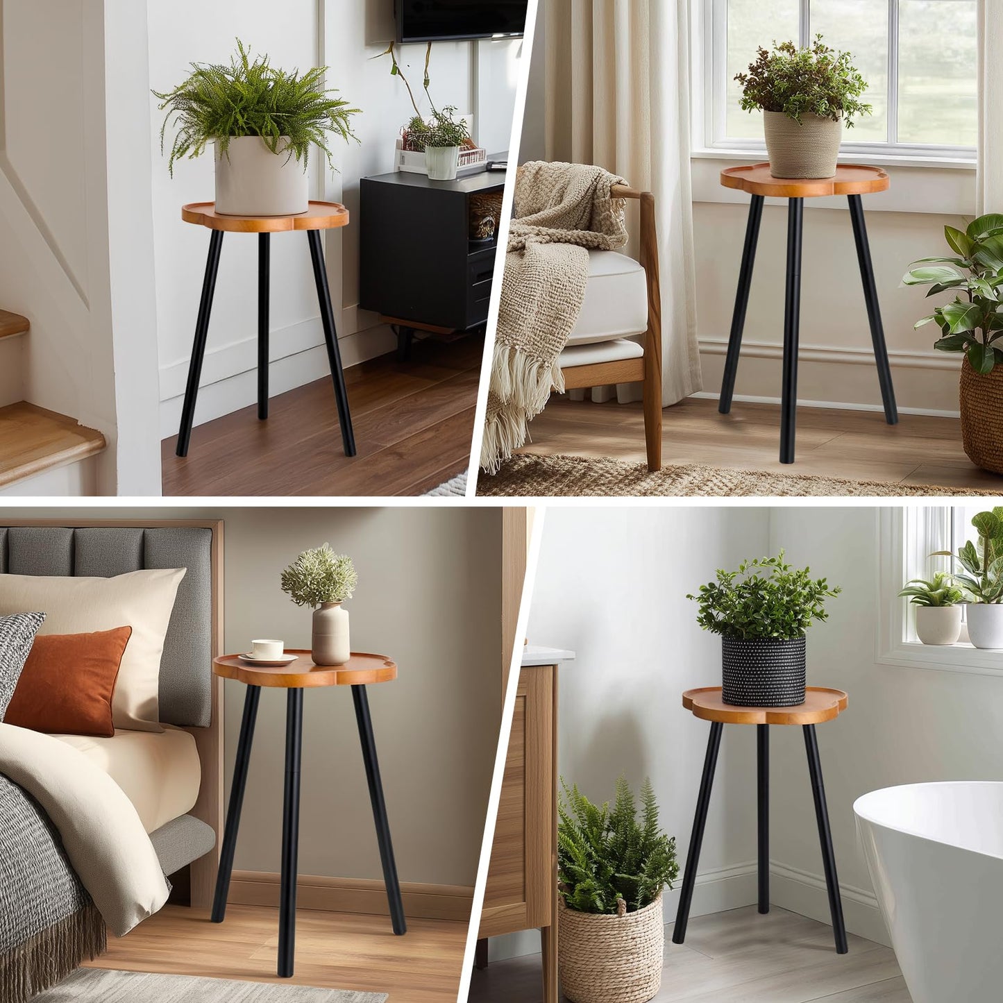 KINNARY Plant Stand Indoor, Wood Plant Table Plant Holder with Raised Design,Heavy Duty Metal Flower Pot Stand, Mid Century Modern Home Decor Small Side End Table（Clr.2-Flower 20" H）
