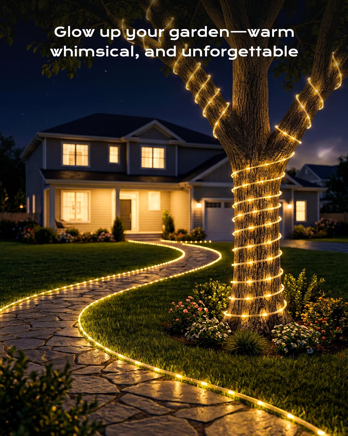 Brightown 2 Pack Solar Rope Lights, Total 78FT 200LED Warm White Solar String Lights Outdoor, IP65 Waterproof Solar Powered Fairy Lights with 8 Lighting Modes for Yard Garden Patio Tree Decoration