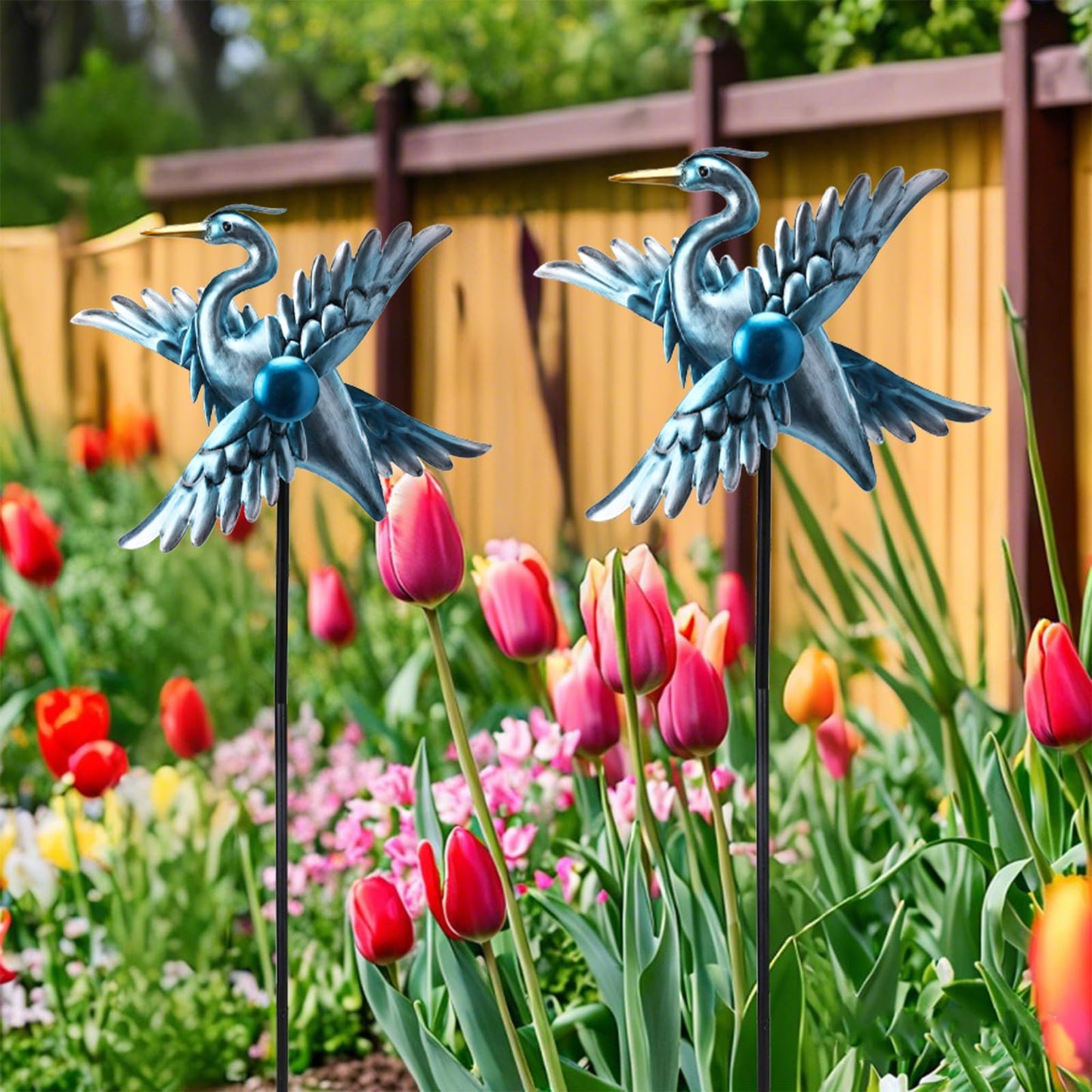 WONDER GARDEN Wind Spinners Outdoor - 2 Pack Small Metal Heron Wind Spinner Windmill, Wind Sculpture for Yard Patio Lawn Decor