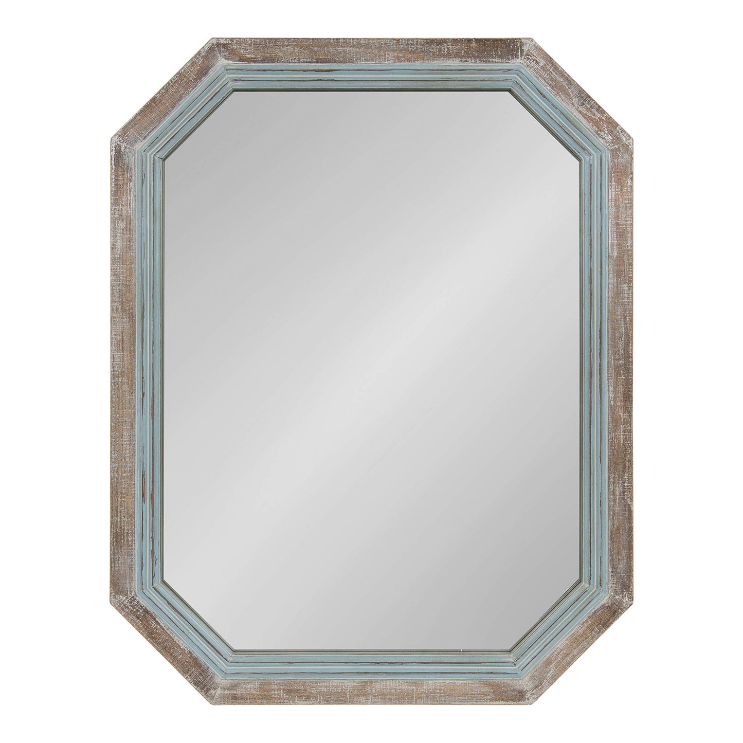 Kate and Laurel Palmer Large Rustic Octagon Wall Mirror, 36" x 28", Coastal Blue and Rustic Brown, Distressed Two-Tone Farmhouse Wall Accent