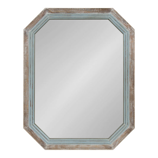 Kate and Laurel Palmer Large Rustic Octagon Wall Mirror, 36" x 28", Coastal Blue and Rustic Brown, Distressed Two-Tone Farmhouse Wall Accent