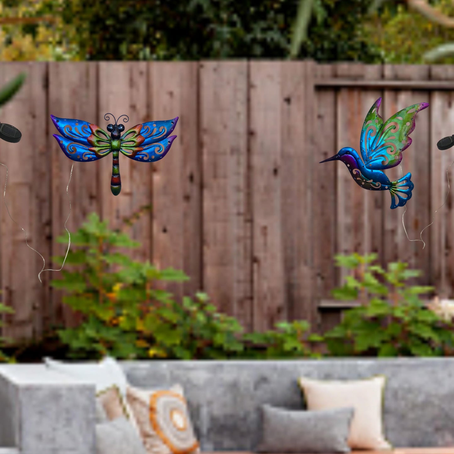WAIU Solar LED Dragonfly Metal Wall Art, Outdoor Waterproof Garden Lights for Yard Fence Patio Outside Decor