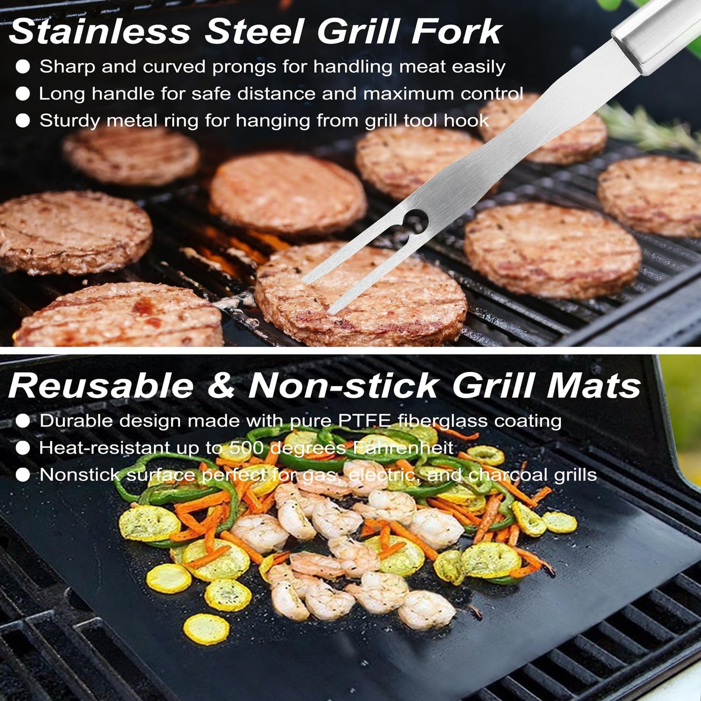 POLIGO 22PCS Heavy Duty BBQ Grill Accessories Set, Non-Slip Grill Tools for Outdoor Grill Set Stainless Steel Grill Utensils Set, Deluxe Grilling Tools Set in Aluminum Case Ideal Gifts for Men Silver