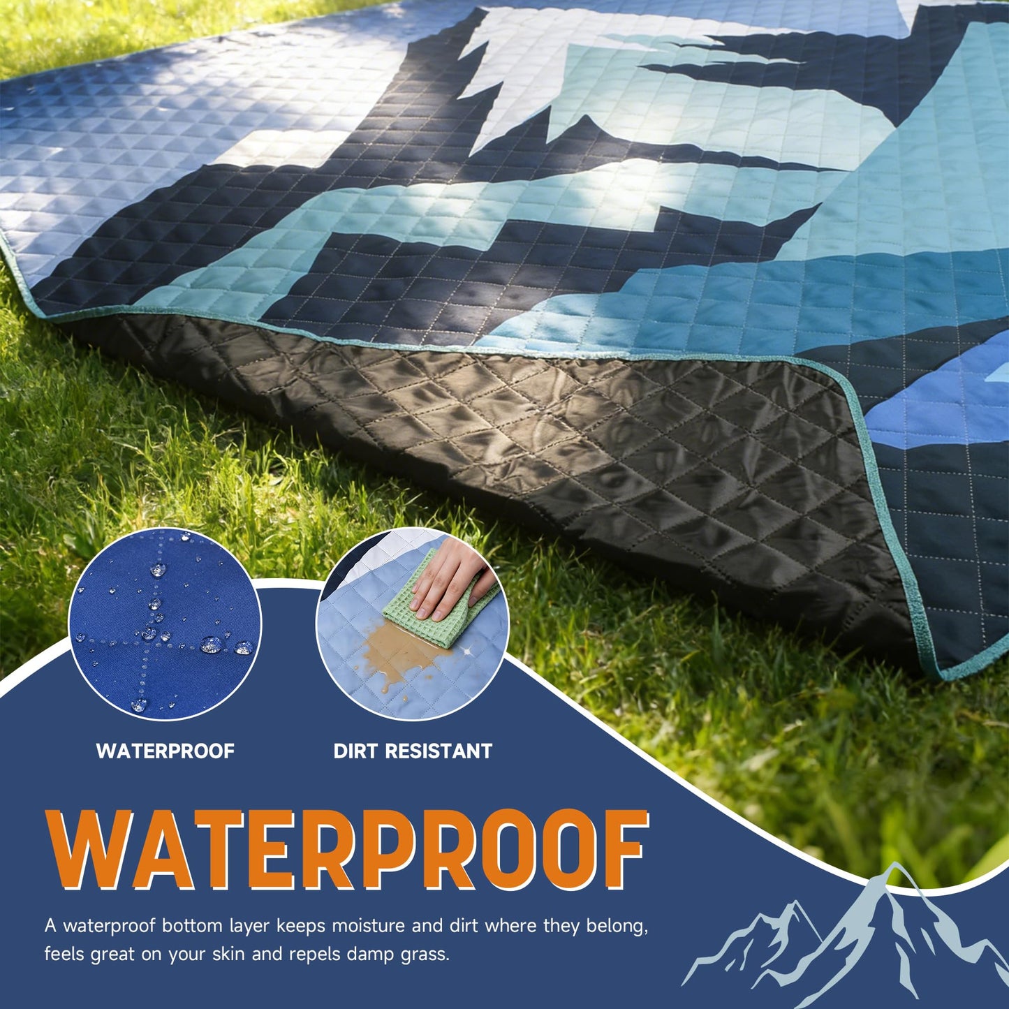 Catalonia Extra Large Waterproof Picnic Blanket 70" x 80", Foldable Beach & Camping Mat for Park Patio Lawn Garden Grass Ground Concert & Music Festival, Ideal Outdoor Accessory Gift