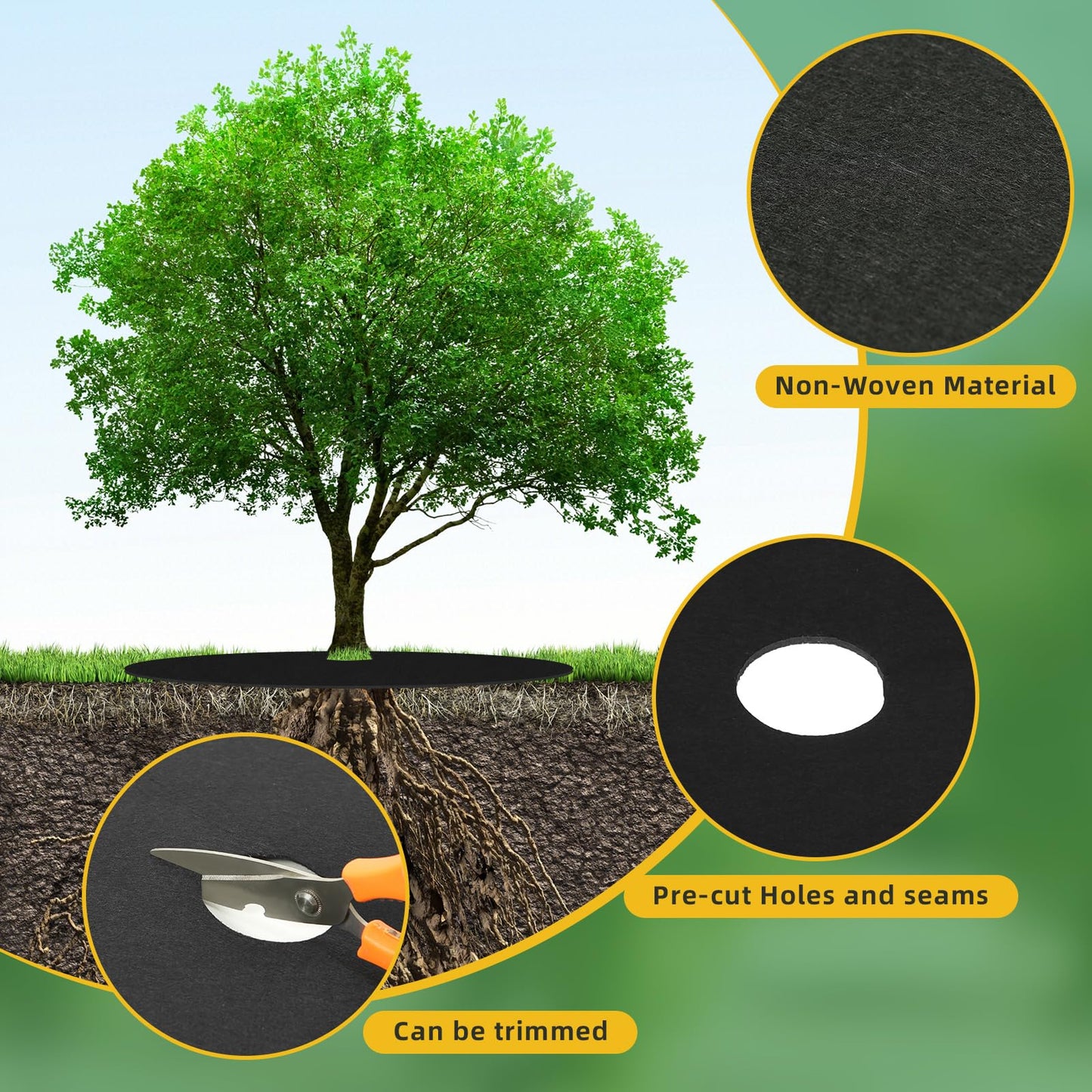 TezhiIe 10 PCS Non Woven Tree Rings, Round 24.4 Inches Base Weed Barrier Fabric Cover, Degradable & Reusable Tree Mulch Rings for Landscaping Weed Control Root Protection