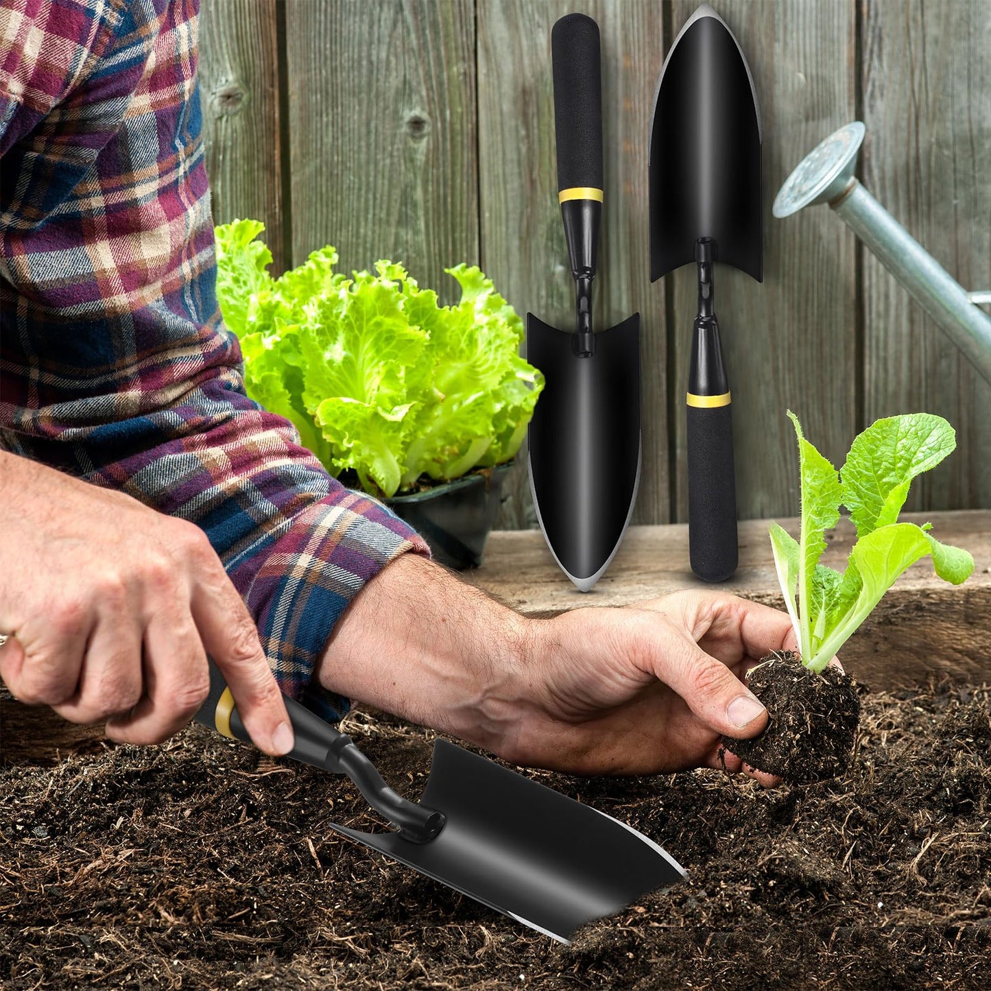 Leriton 8 Pcs Garden Hand Trowel Heavy Duty Carbon Steel Garden Shovels Tools with Resin Rubberized Handle for Camping, Digging, Soil Planting, Transplanting, Lawn Yard Farm (Narrow Shovels)