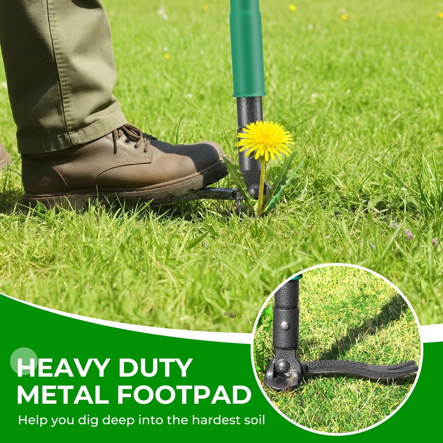 Allsetool Weed Puller Tool with 2 Weed Eject Feature, 43.7in Stand Up Dandelion Remover Tool, Real Bamboo Handle and Metal 4 Claw & Foot Pedal, Heavy Duty Garden Weeder