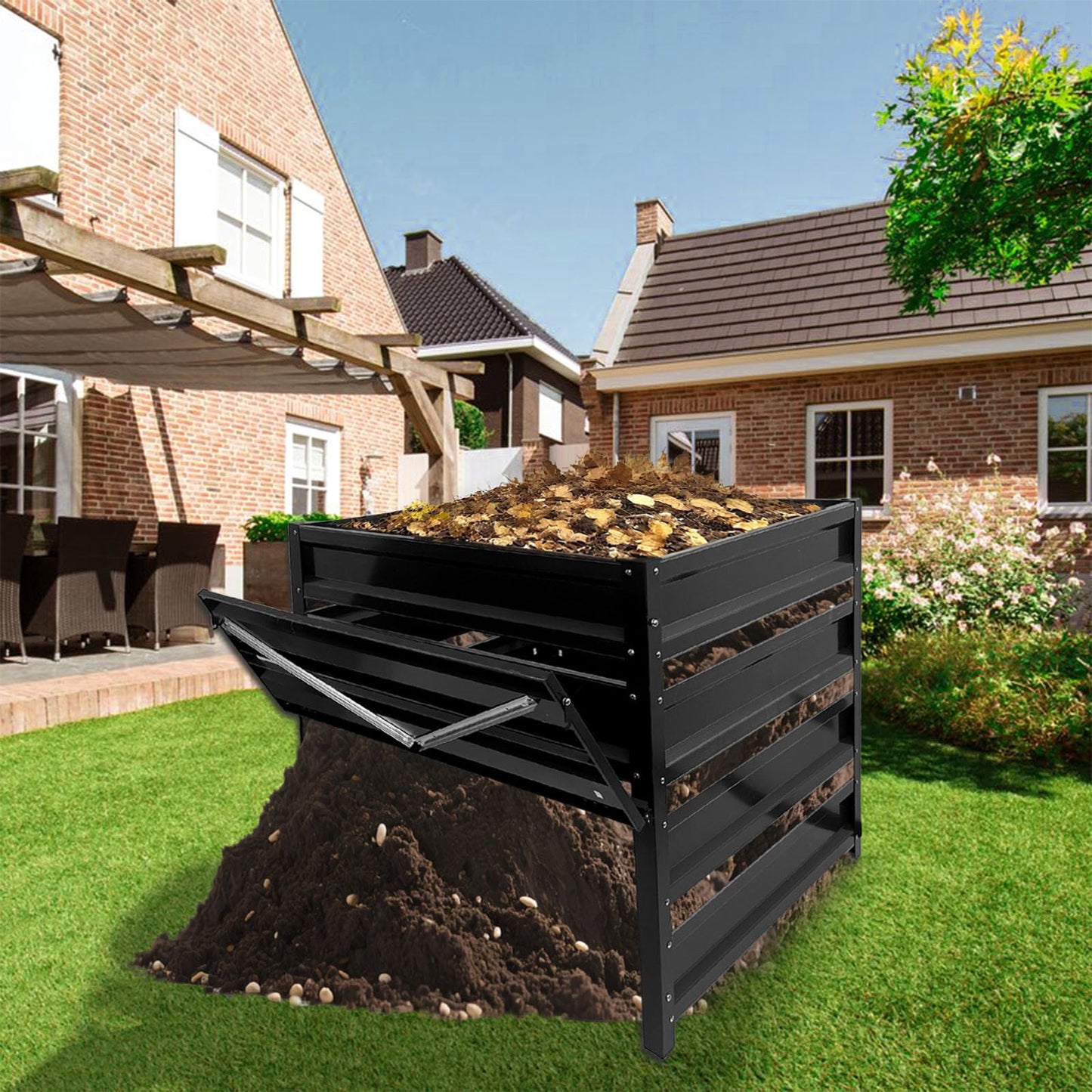 Compost Bin Outdoor - 170 Gallon Metal Wire Mesh Compost Bins with Rust-Proof Coating, Compost Bin for Yard Waste, Leaves & Kitchen Scraps, 31.5(L)*31.5(W)*39.4(H) inch