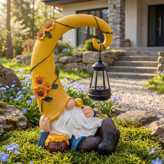 Lavezee Garden Gnomes Outdoor, Spring Gnome Statue with Solar Lantern for Yard, Patio, Lawn Graden Decor, Funny Gnome Gifts for Mom Grandma Women