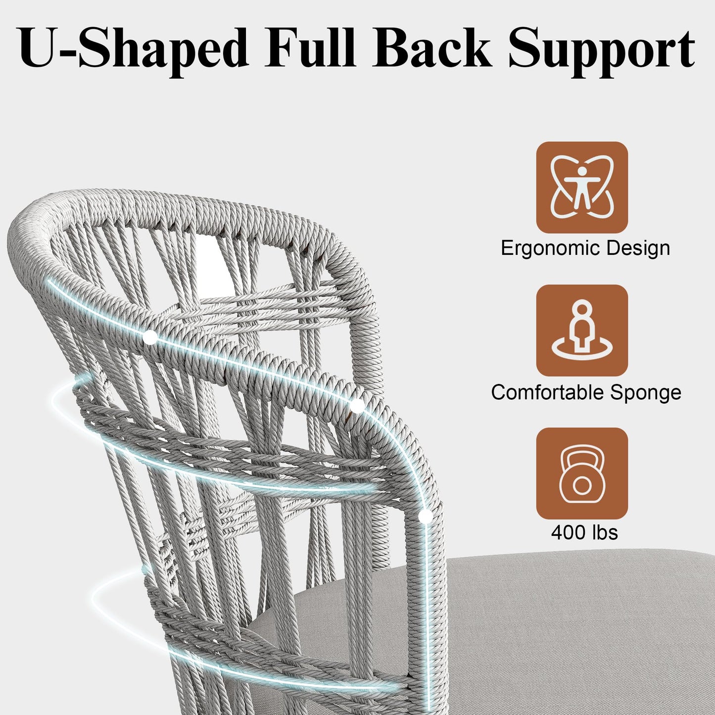 Garden Story Outdoor Bar Stools Set of 2, 29 inch Handwoven Rattan Bar Stools with Back and Footrest, Wood-Grain Metal Wicker Patio Bar Chairs for Porch Balcony Backyard Poolside