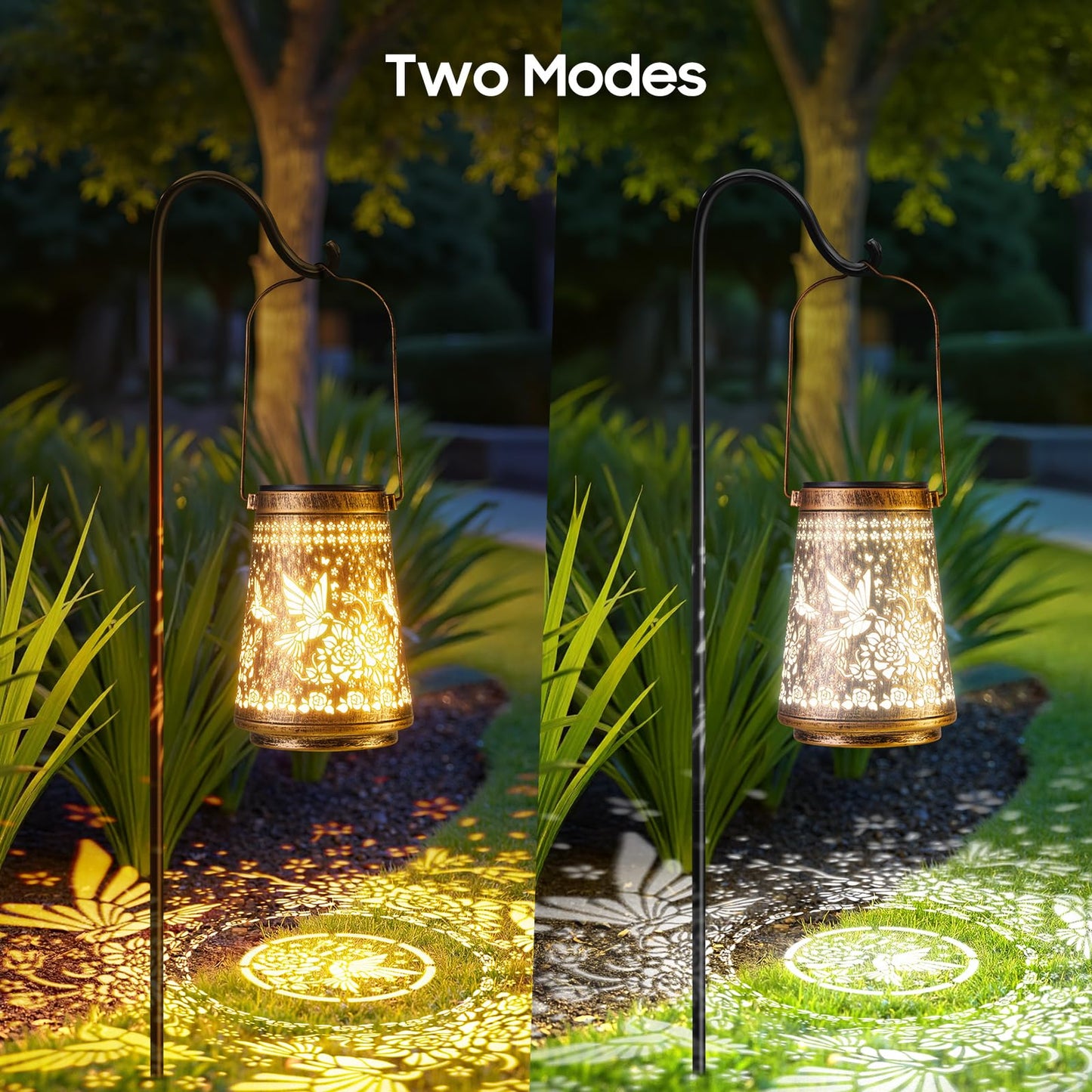 2 Pack Solar Lanterns Outdoor Waterproof Birthday Gifts for Women Mom Grandma, Hollowed-Out Metal Hummingbird Hanging Solar Lantern Lights Outdoor Decor, 2 Modes Lights Decor for Yard, Patio