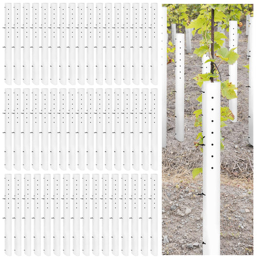Pushglossy 5 Pack 48 Inch Tree Seedling Sapling Grow Tube Standard Vented Seedling Protectors Split Tree Grow Protector with Releasable Zip Ties Plant Shelter for Trunk Against Deer Rodent