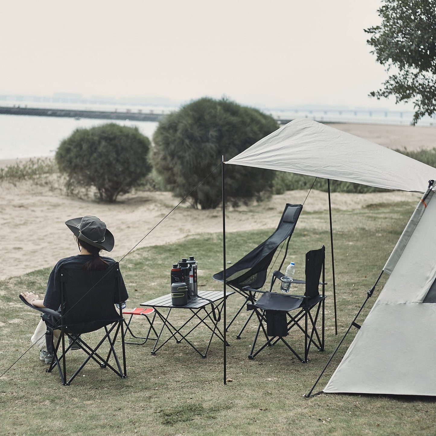 Damei century Folding Camping Chairs- Lightweight, Portable Chair for Beach, Lawn, Outdoor Sports, Black