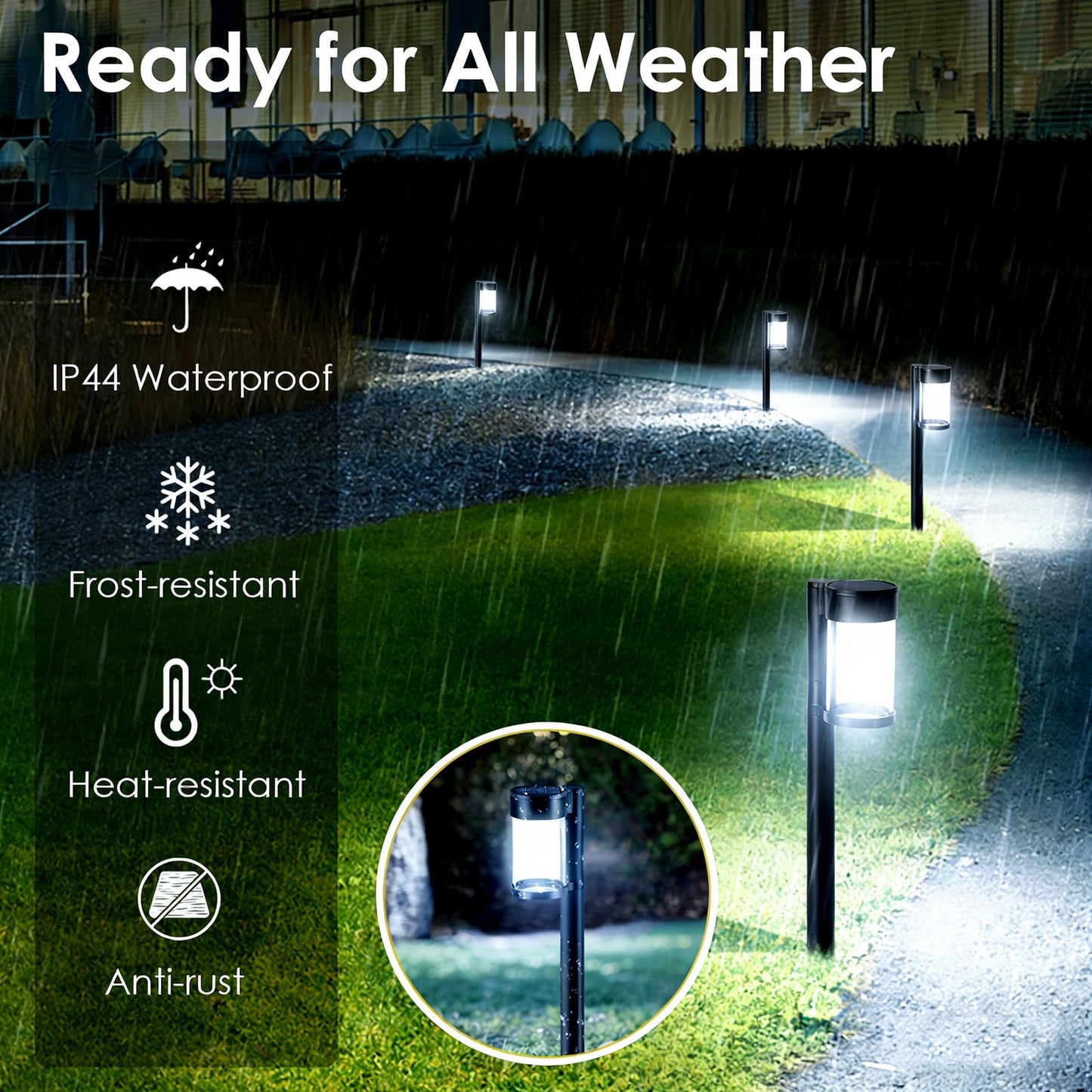 Mancra Solar Pathway Lights Outdoor, 10 Pack Metal & Glass Solar Lights Outdoor Waterproof Landscape Path Lights, Cool White