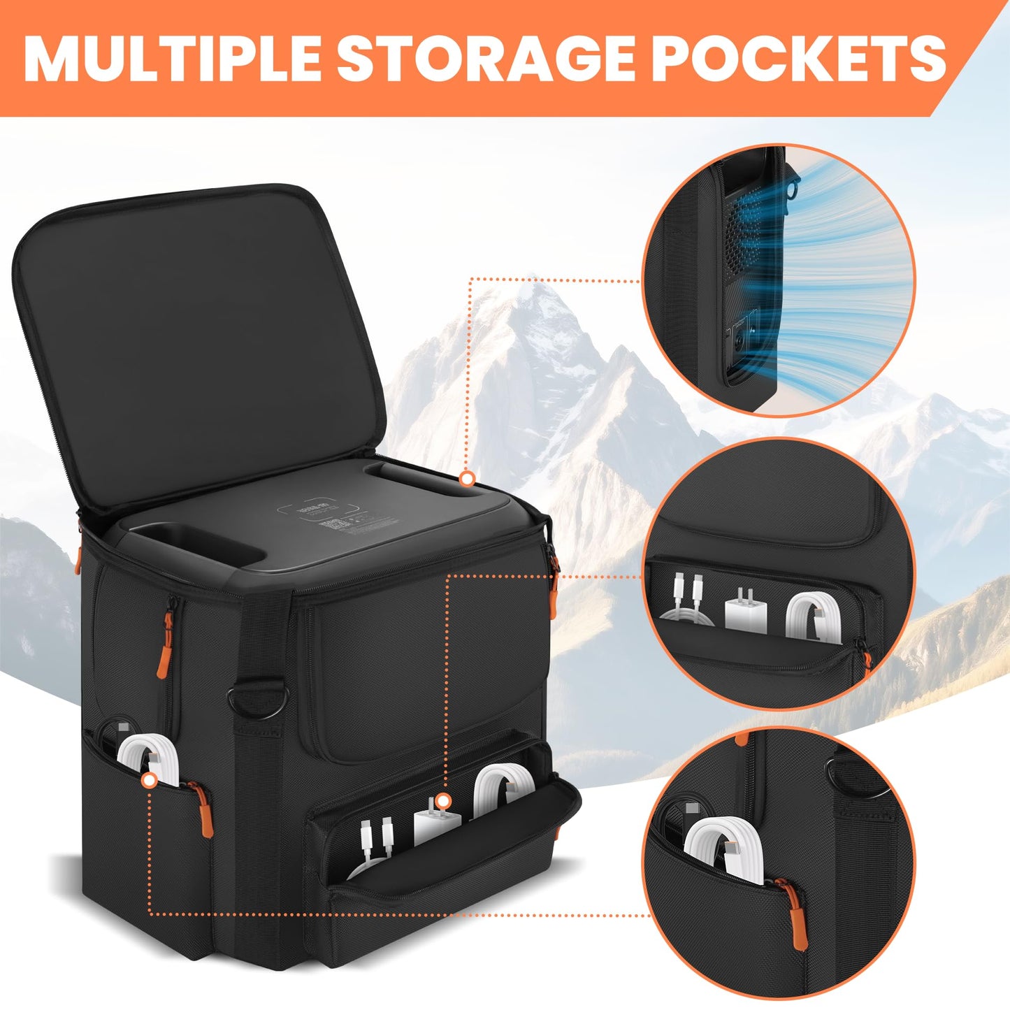 Carrying Case Compatible with BLUETTI AC180, Power Station Travel Bag Padded for AC180 with Multi-pockets, Protective Cover Storage Bag with Shoulder Strap & Handle Compatible with BLUETTI AC180