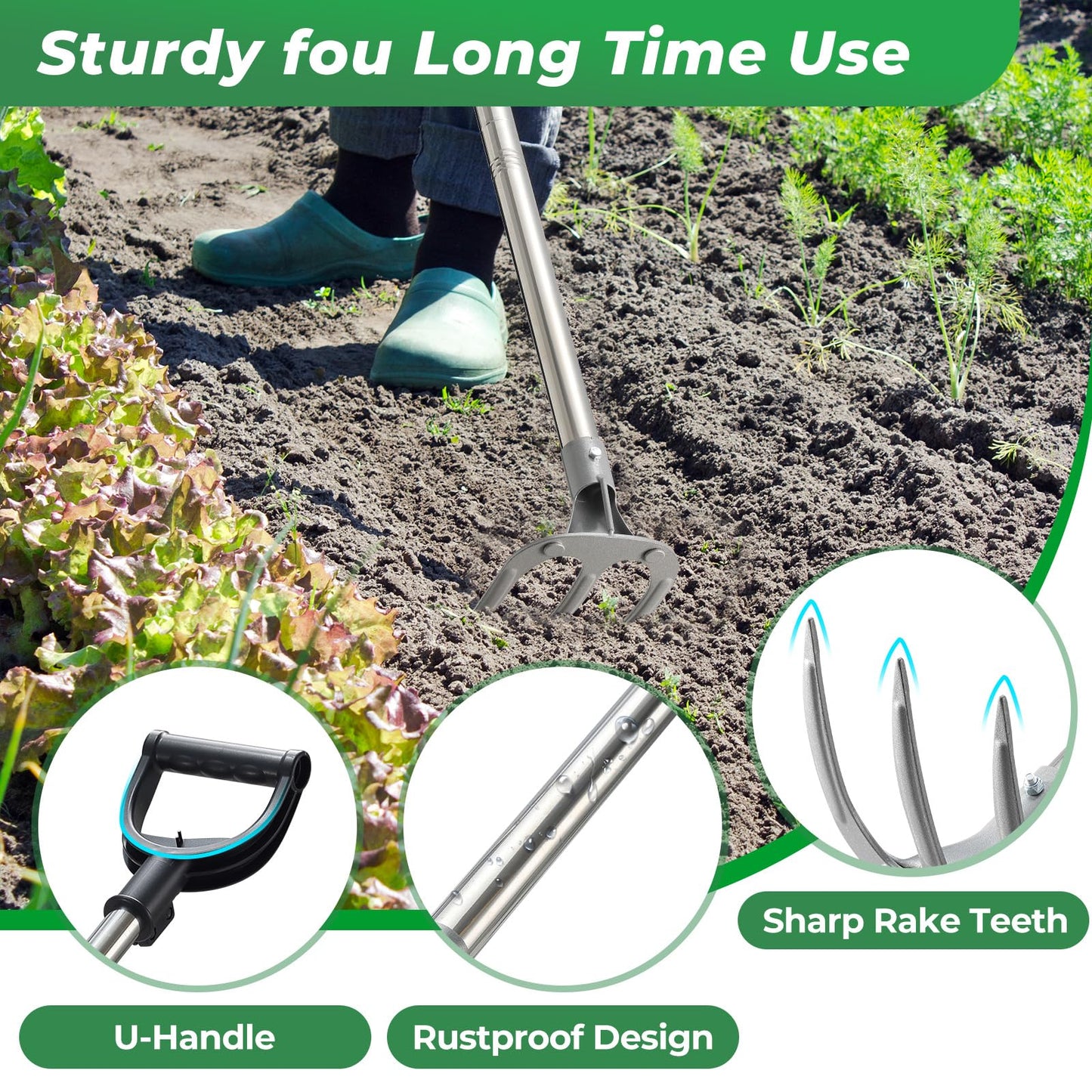 JAOTREL Professional Garden Hoe 77 Inch Long with Adjustable Long Handle - Heavy Duty Weeding & Cultivating Tool for Gardening, Lawn, and Yard Work