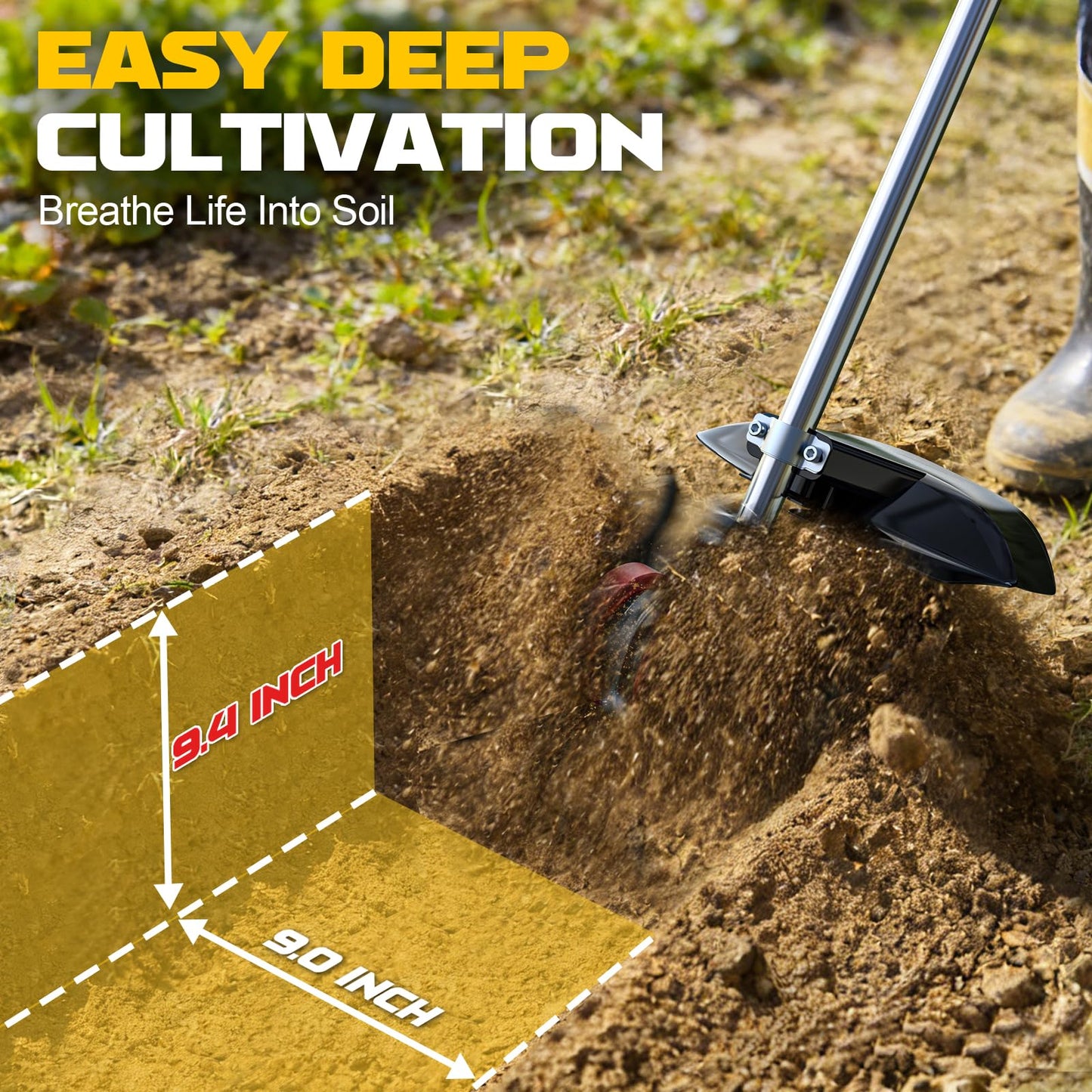 Cordless 2-in-1 Tiller Cultivator & Weed Wacker Compatible with Dewalt 20V Battery (Tool Only), 500RPM Electric Garden Tiller String Trimmer, 9" Tilling Width 9.4" Depth for Soil Lawn Cultivation