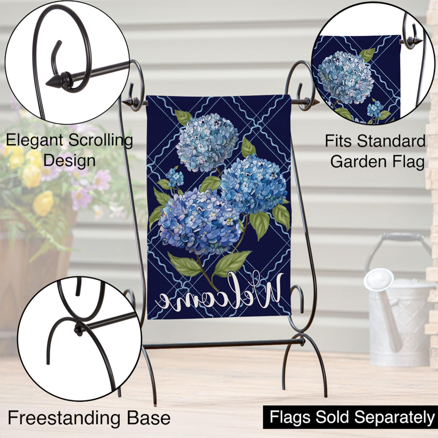 Evergreen Scroll American Garden Flag Stand | Premium Metal Iron Flag Holder Stand | Fits 12x18 Garden Flags for Outside | Weatherproof Outdoor