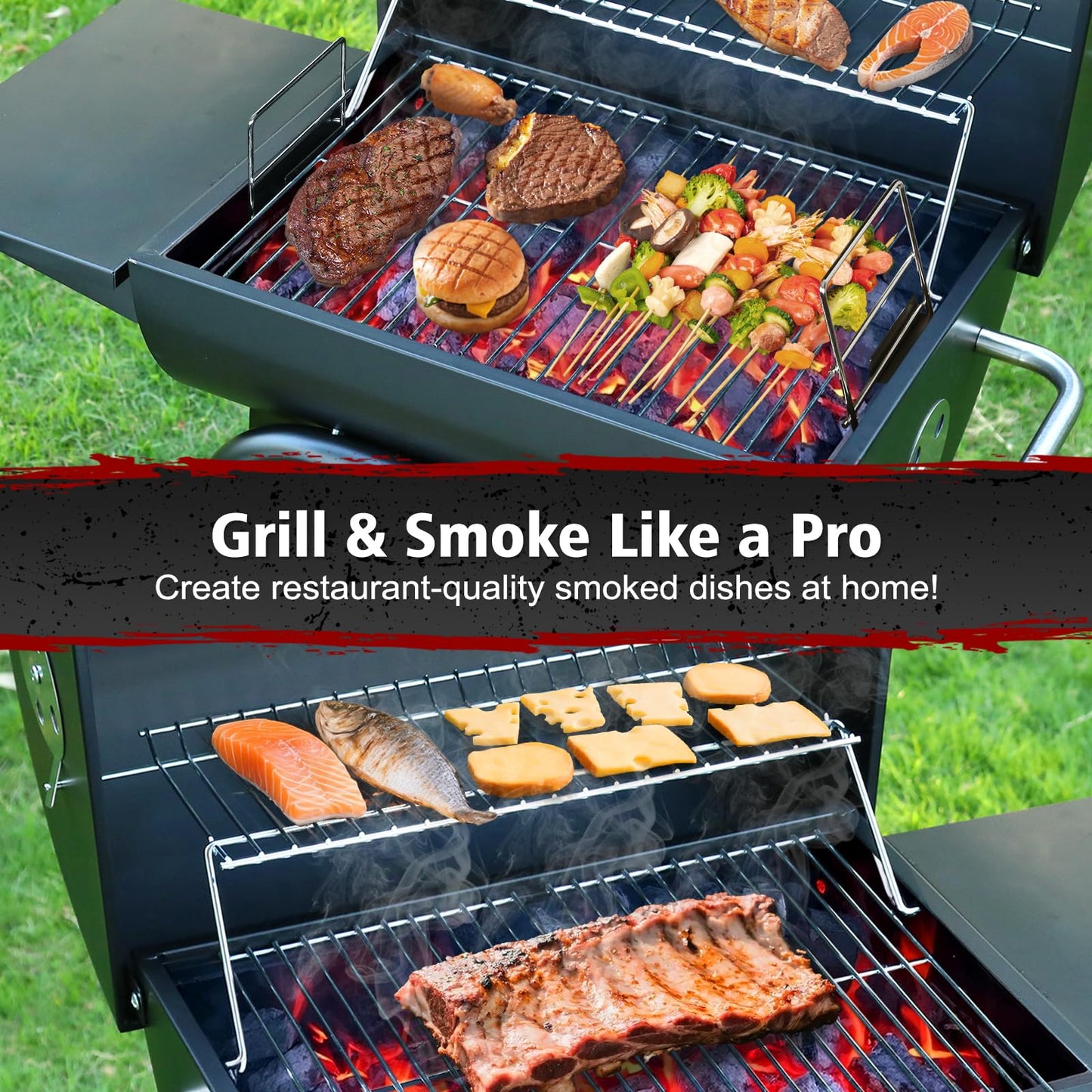 SUNLIFER Barrel Barbecue Charcoal Grill: Premium Spacious Outdoor BBQ Grill with Side Table - Ideal for Patio Cooking Backyard Grilling Camping Picnics Tailgating Parties