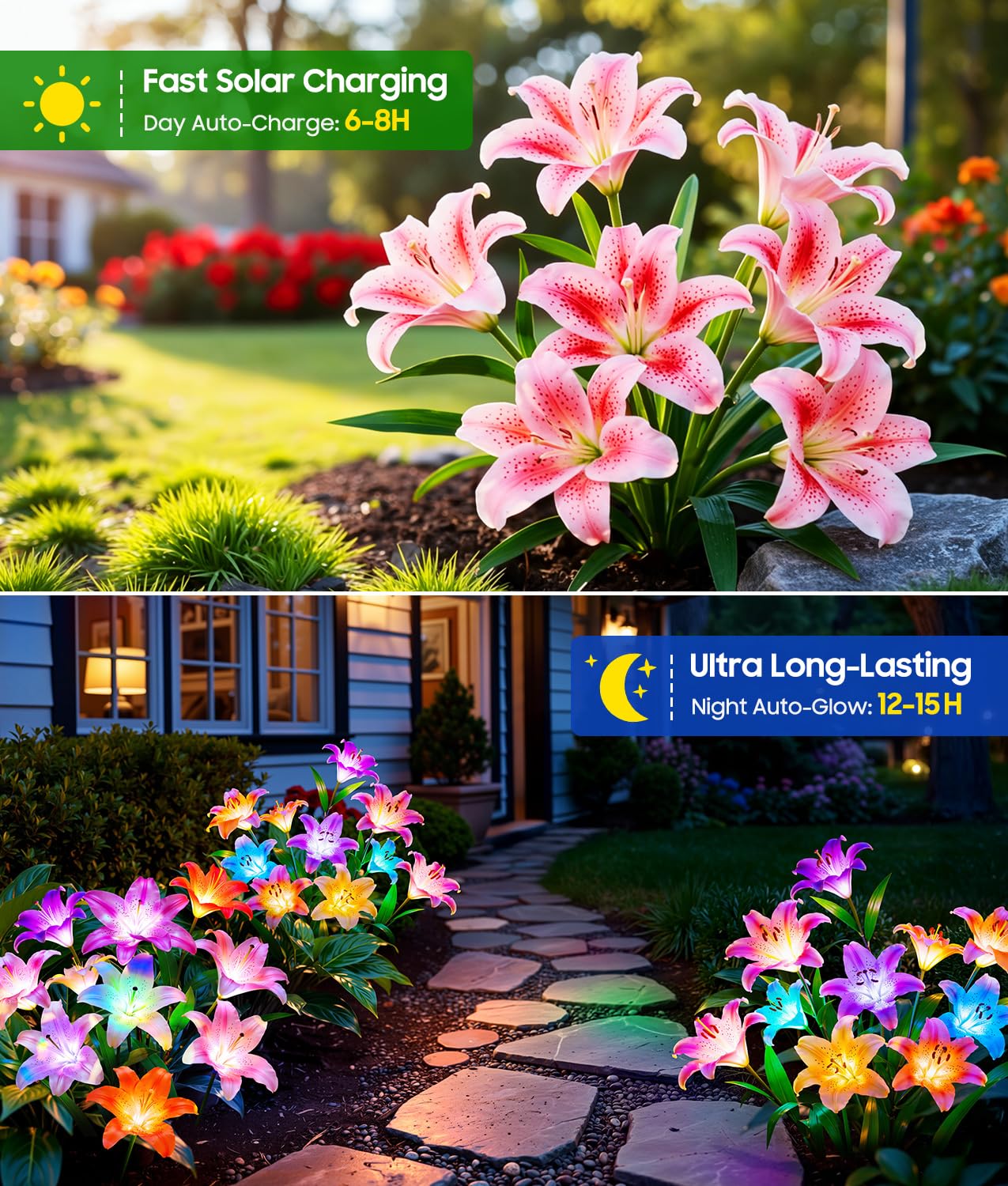 LETMY Solar Garden Lights, 4 Pack Solar Flower Lights with 6 Head Bigger Lily Lights, IP65 Waterproof Solar Lights Outdoor, Decorative Lights for Garden, Patio, Yard, Flower Bed