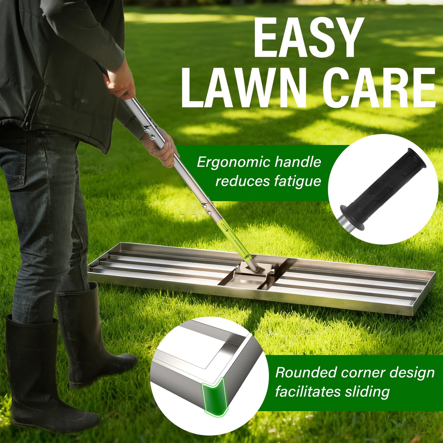 36x12 inch Lawn Leveling Rake,Heavy-Duty Stainless Steel Landscape Rake with an Adjustable 78'' Extra Long Handle Lawn Leveling Tool for Yard,Backyard,Garden,Golf,Farm,Pasture