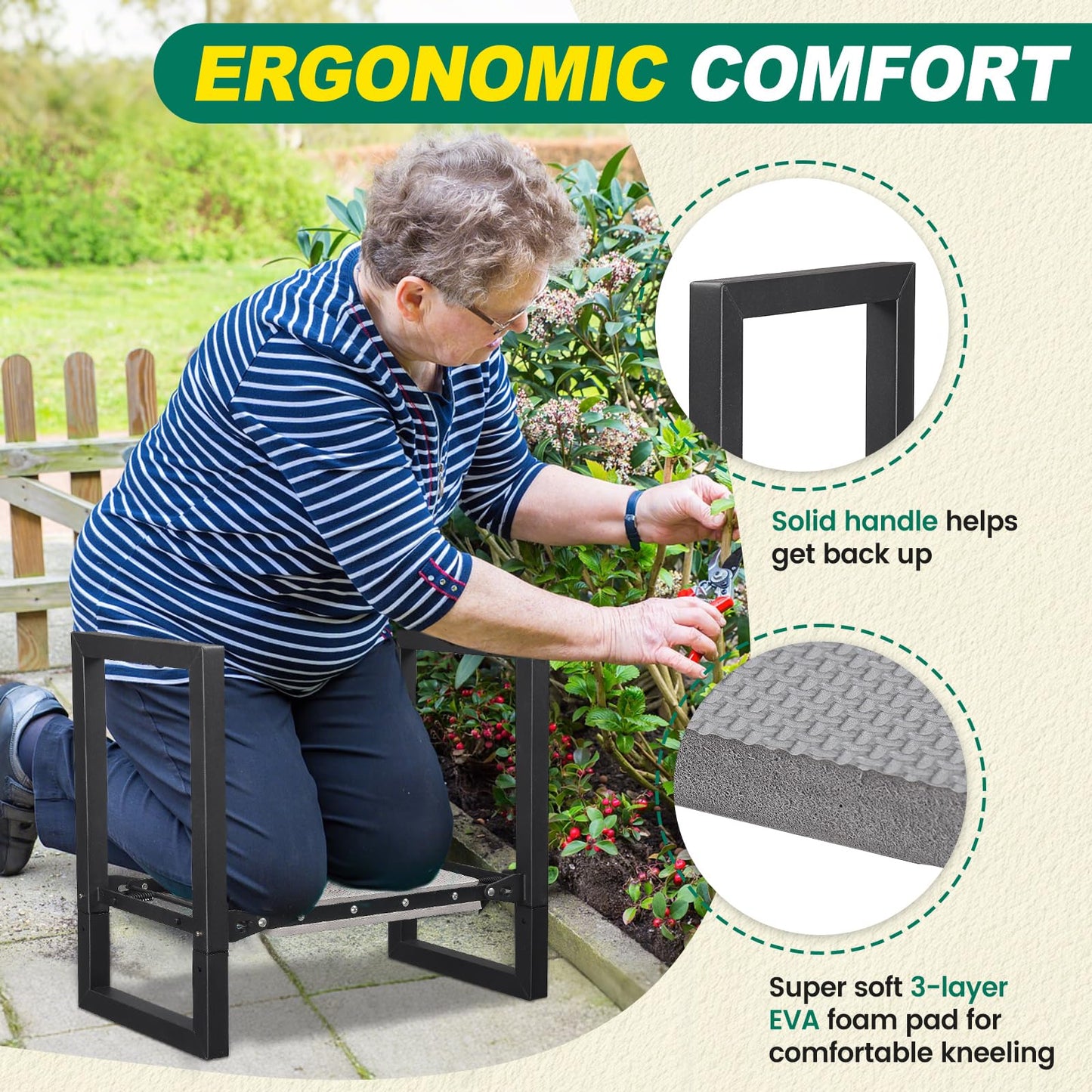 DIOVPLX Garden Kneeler and Seat Heavy Duty - 12.7" Wide Garden Kneeling Bench Stool with Handles, Folding Knee Seat Chair Gardening Gifts for Seniors Women Men Gardeners Pain-Free Weeding Planting