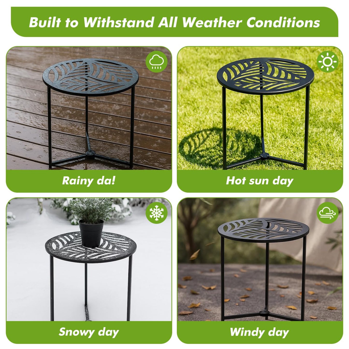 Extra-large Metal Side Table 17.7 Inches Heavy-duty Black Outdoor Patio Garden End Table Round Accent Corner Stand for Small Space Weather-resistant Coffee Table for Balcony Porch Plant Stand, Black