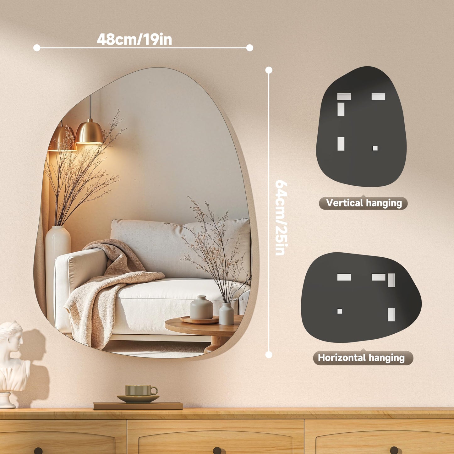 Hasipu Irregular Wall Mirror - 25"x19" Asymmetrical Frameless Mirror, Modern Decorative Mirrors for Living Room, Entryway, Hallway, Bathroom, Bedroom,Wall Mounted Home Decor