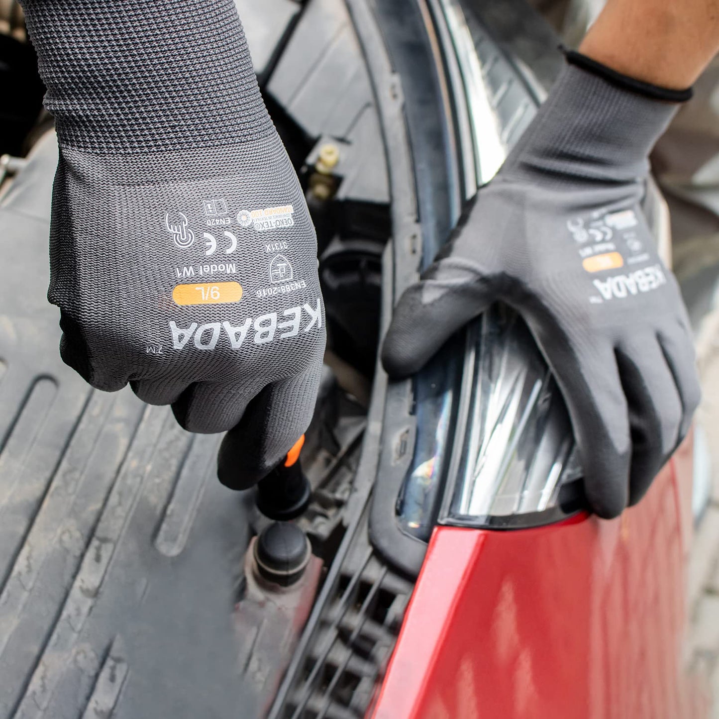Kebada W1 Work Gloves for Men and Women, PU Coated Safety Gloves with Grip, Touchscreen, Ideal for Warehouse Package Handling, Construction, Gardening, 12 Pairs Gray Large