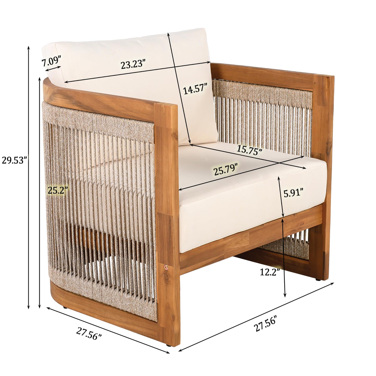 Christopher Knight Home Nesbit 4 Pieces Conversation Set, Acacia Wood Chat Set, Woven Rope Loveseat and Accent Chairs, Slat Panel Coffee Table, Patio Furniture Set for Backyard Balcony Garden, Beige