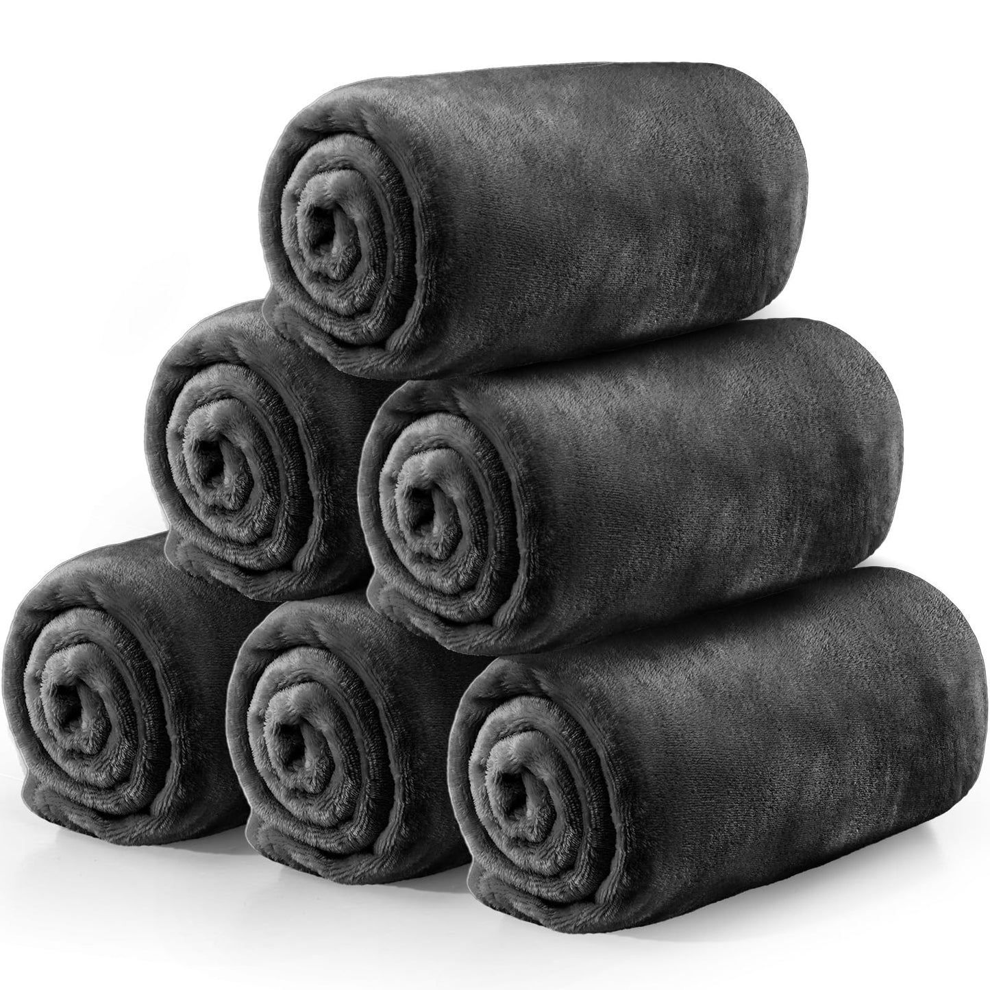 Tinideya 6 Pcs Flannel Fleece Throw Blanket Bulk 50 x 60 Inch Soft Fleece Blanket Warm Throw Blanket Coral Blankets for Couch Sofa Home Wedding Gifts Season (Dark Gray)