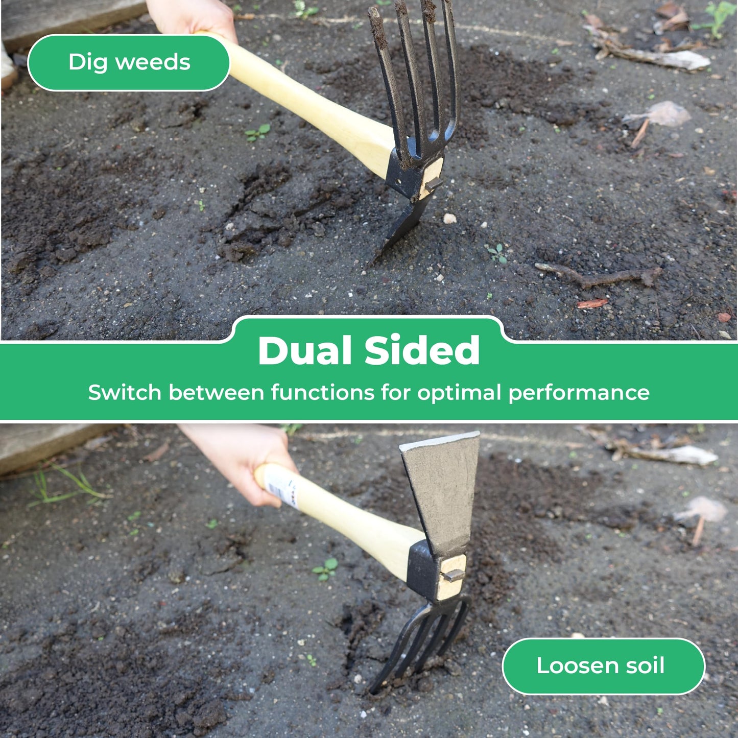 Japanese Dual Sided Garden Cultivator – Handcrafted Garden Hoe & Tiller, Sturdy & Handy