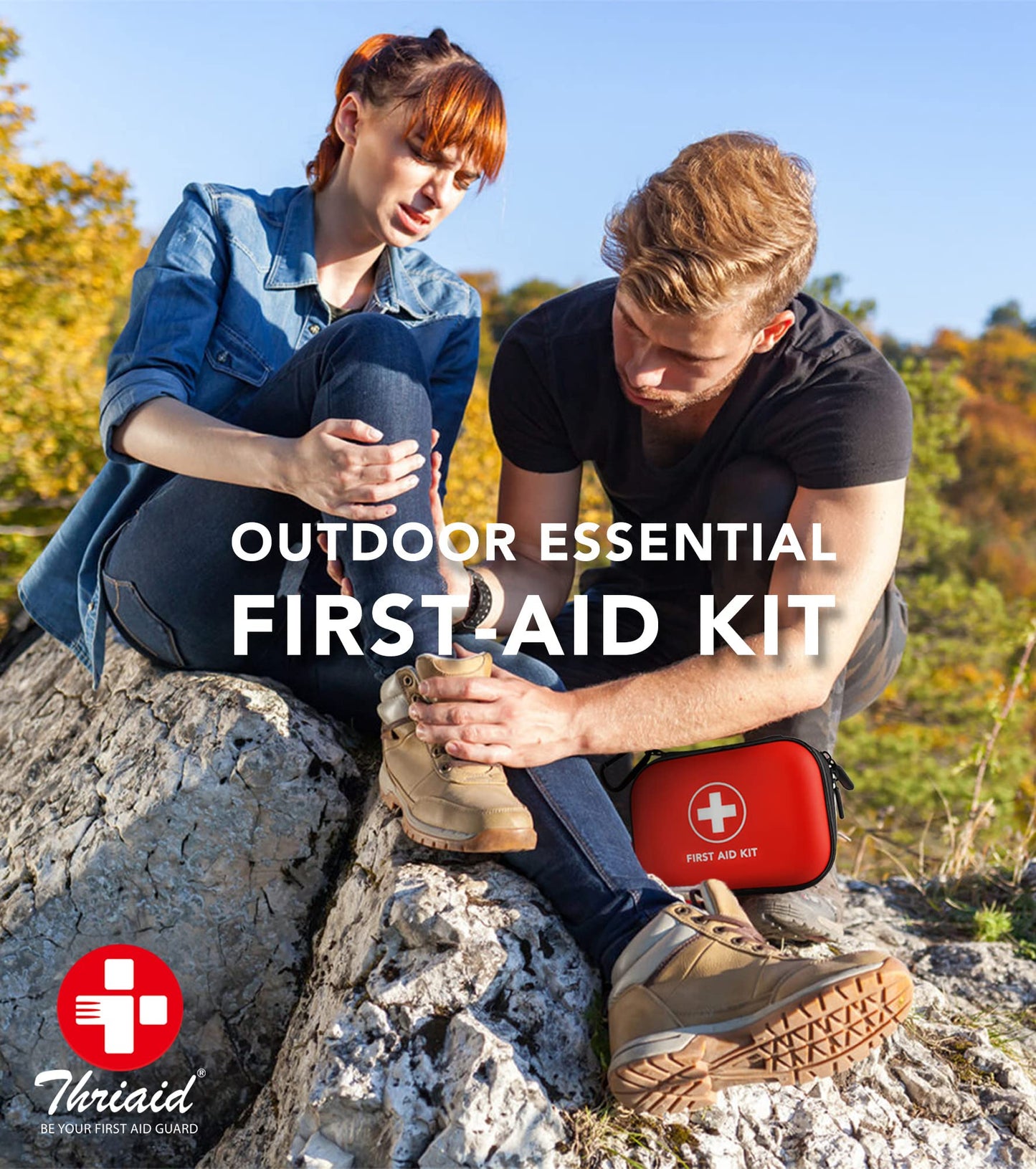Mini First Aid Kit, 100 Pieces Water-Resistant Hard Shell Small Case - Perfect for Travel, Outdoor, Home, Office, Camping, Hiking, Car (Red)