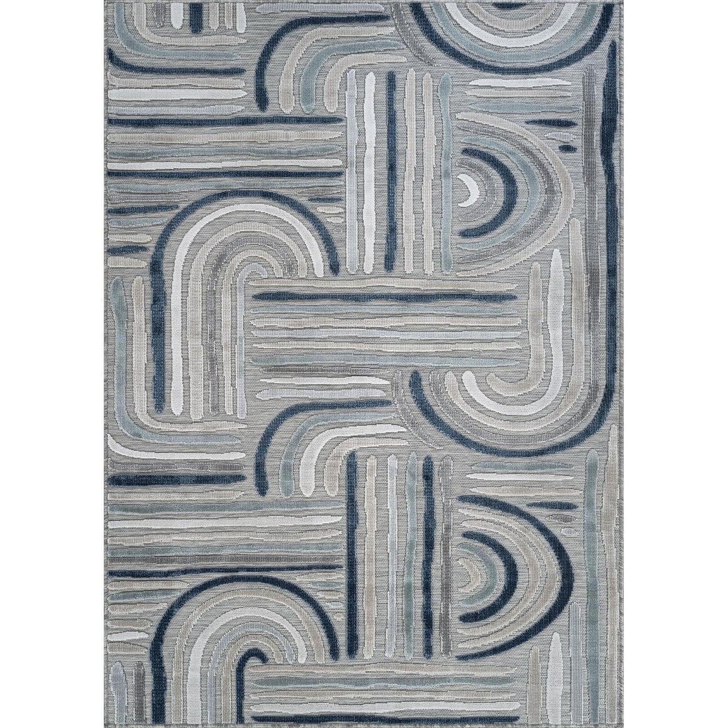 CAMILSON Indoor Outdoor Rug, Blue 5x7 Geometric Arch Striped Area Rugs for Patio and Home Areas, Easy-Cleaning Non-Shedding Living Room, Garden and Deck Washable Outside Carpet (5 x 7)