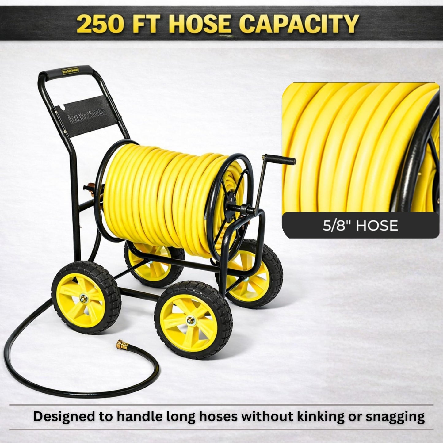 Real Hose Storage Garden Hose Reel Cart, Heavy Duty Hose Reel with Wheels, Outdoor Water Hose Reel for Backyard, Garden, or Lawn, Metal Hose Carts (250ft Hose Capacity)