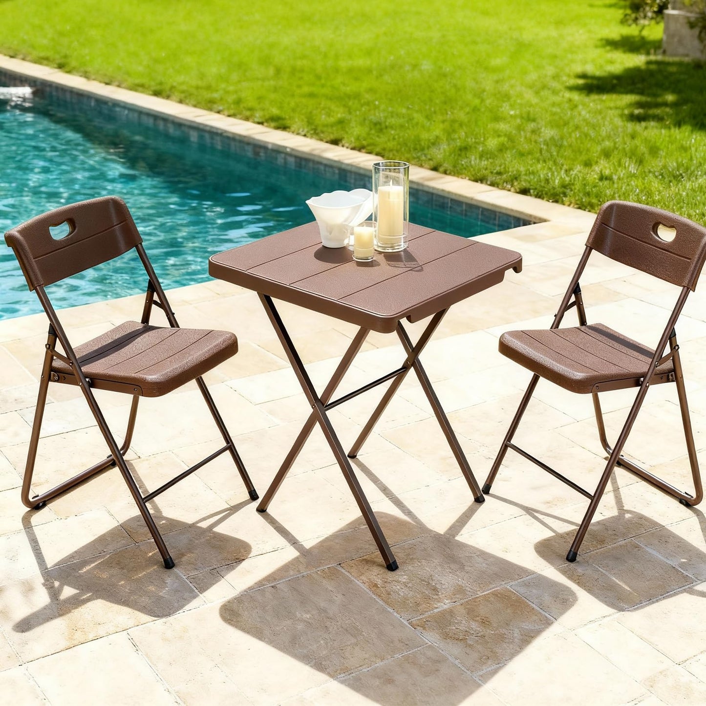 FurniEdge Folding Table 2 Pack, Portable Square Foldable Table No Assembly, Heavy Duty Steel Frame Indoor Outdoor Camping Patio Table, Picnic Card Table for Backyard, RV, Small Spaces