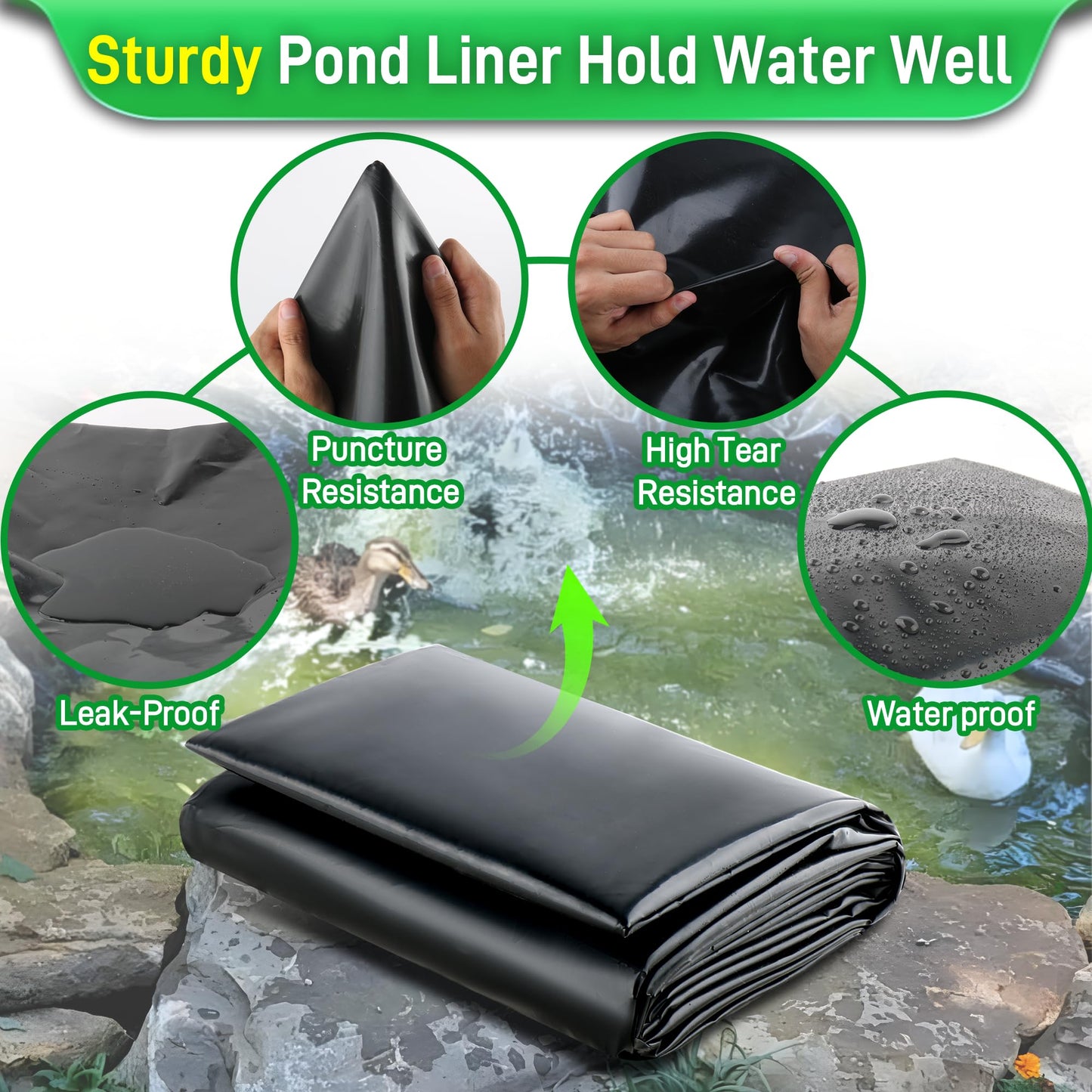 Sinimaka Pond Liner, 7 x 10 Ft HDPE Small Pond Liners for Outdoor Ponds, Pond Liners for Koi, Fish, Water Garden, Fountain, Waterfall