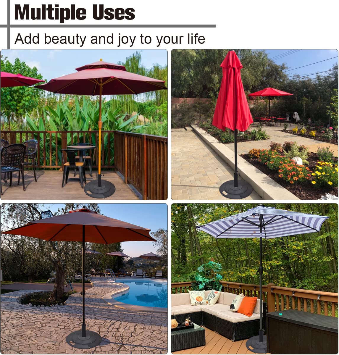 Koutemie 21 Inches Heavy Duty Metal Outdoor Patio Umbrella Base Stand Holder for 1-¼" or 1-½" Umbrella Poles, Black