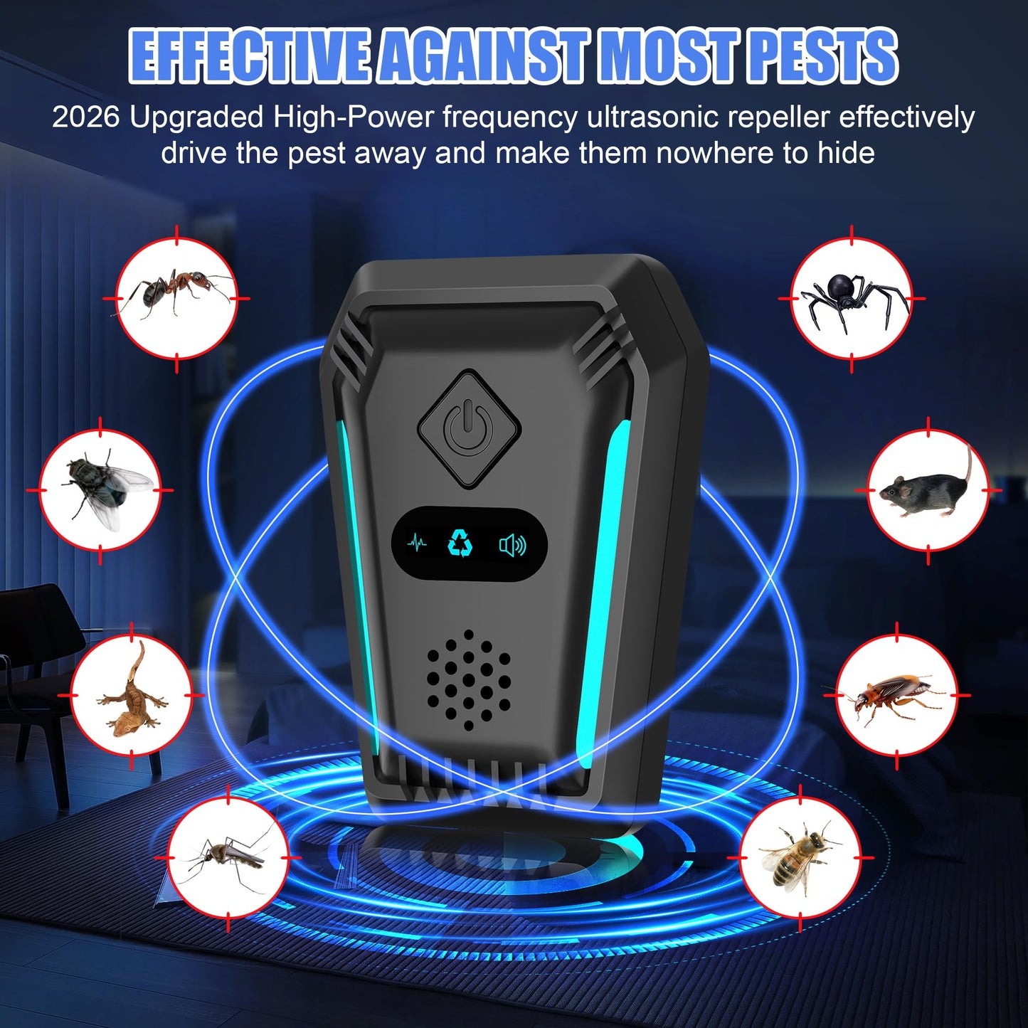 Ultrasonic Mouse & Pest Indoor Repeller - Stronger Driving Force, Repellent for Mice, Rats, Rodent, Roaches, Ants, Spiders, Bugs, Plug-in Control Device, 3 Mode Switching (6 Pack)