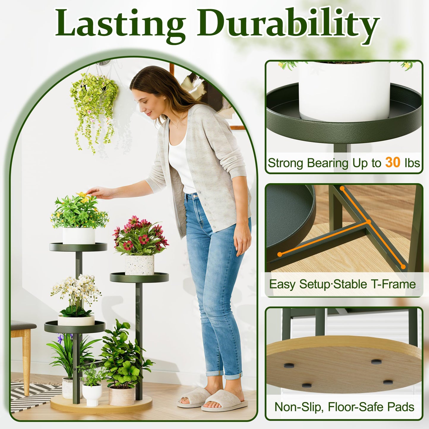 NQW 3 Tiered Tall Plant Stand for Multiple Plants Corner Display Rack Tiered Flower Stand Plant Table for Living Room Balcony Garden Patio