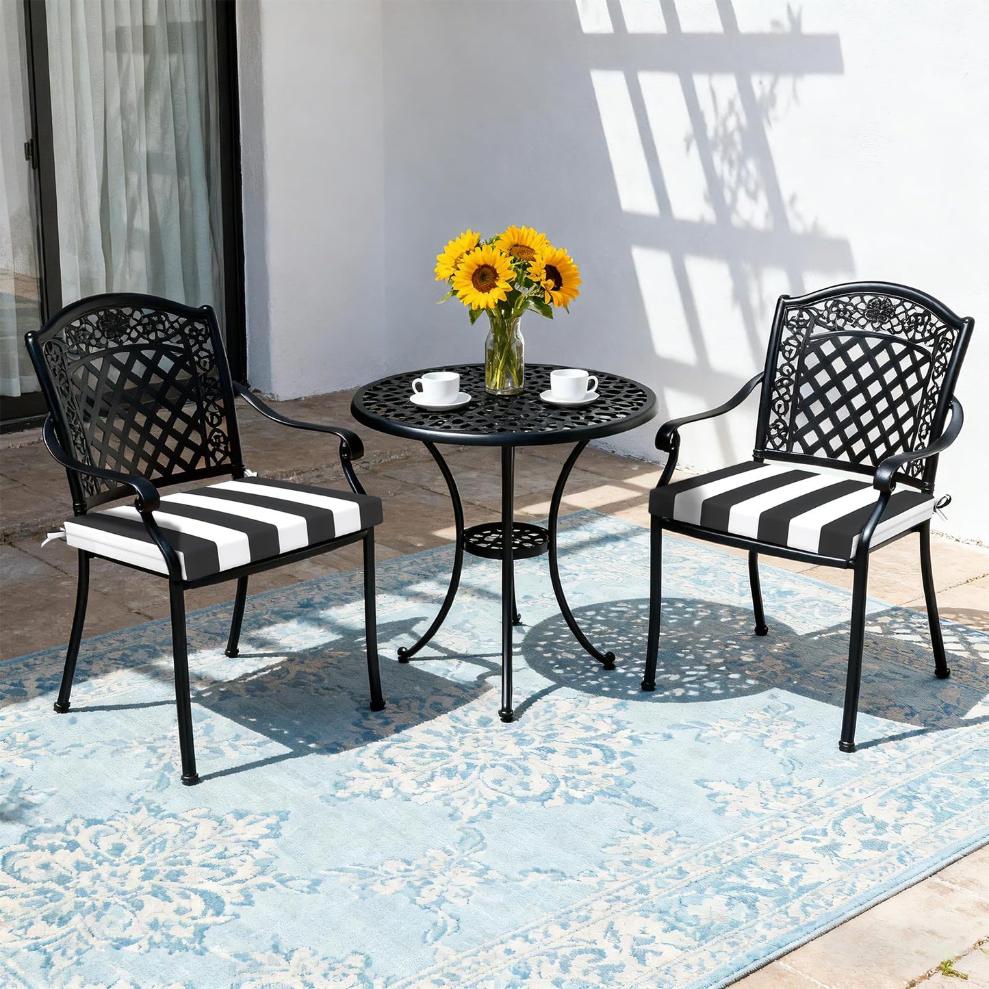 LVTXIII Outdoor Seat Cushions Set of 4 Square Corner Chair Cushions with Ties, Patio Chair Pads for Home Office and Patio Garden Furniture Decoration 19"x19"x2", Cabana Black