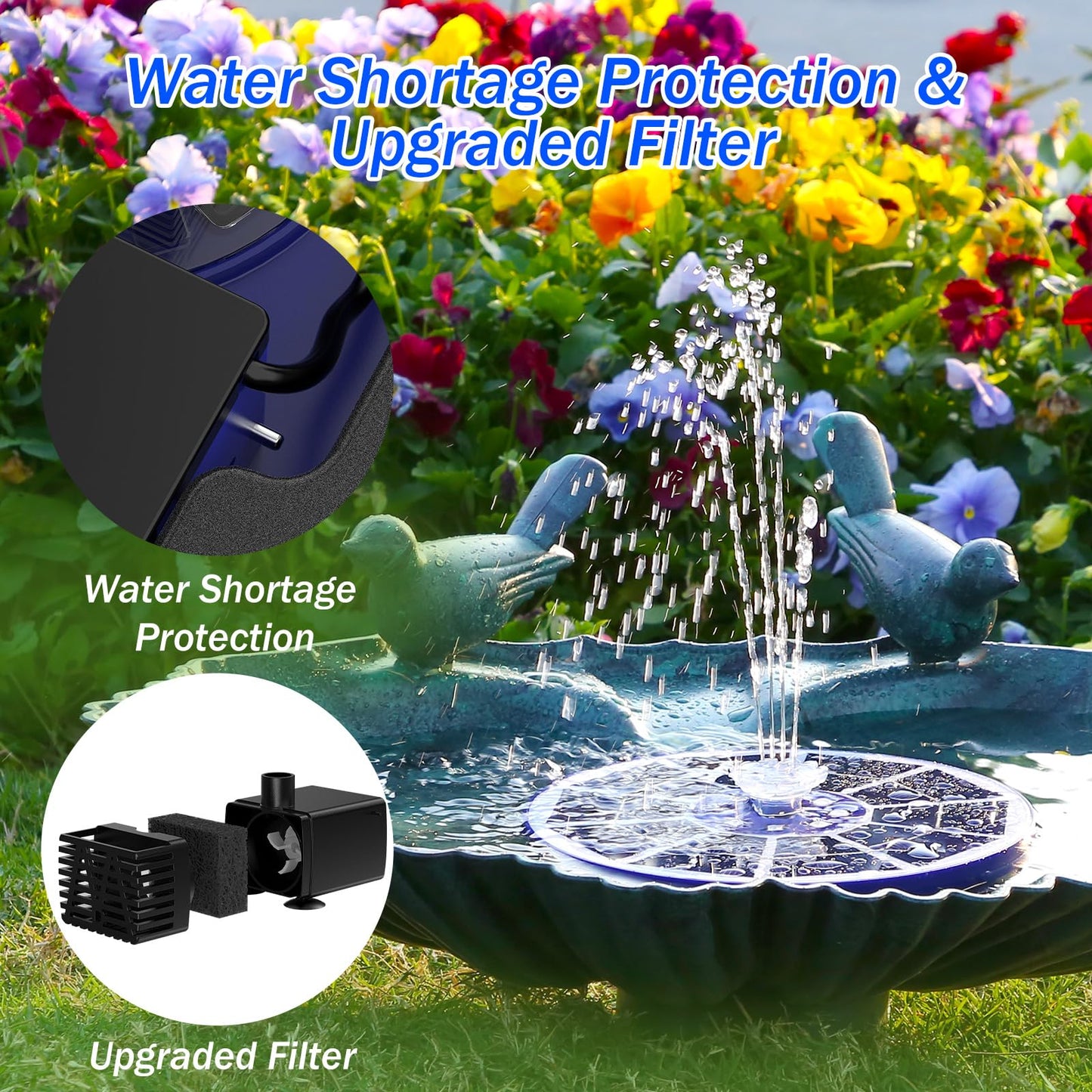 AISITIN 3.5W Solar Fountain Pump with LED Colorful Lights & 3000mAh Battery, Solar Bird Bath Fountain with 10 Nozzles, Solar Water Pump for Garden, Pond and Outdoor (Purple)