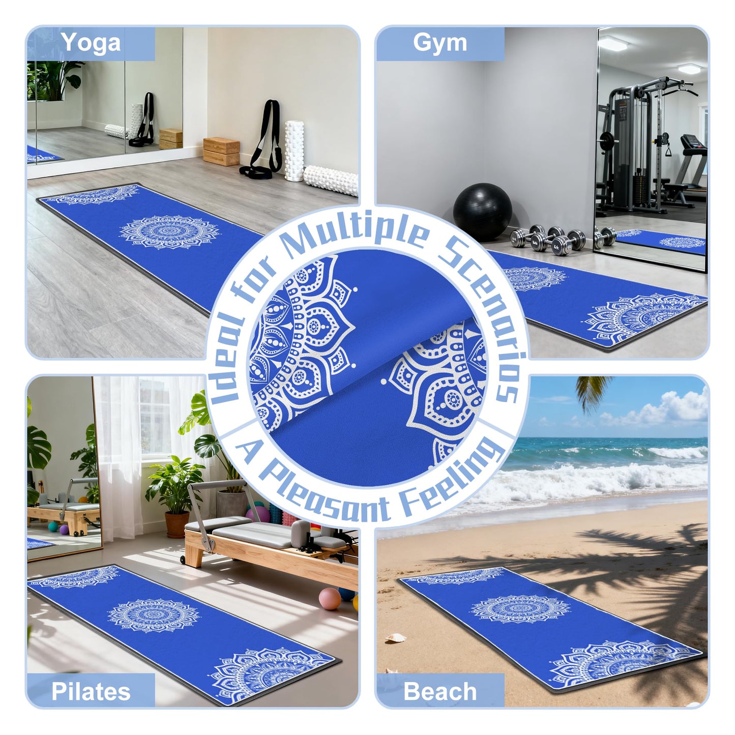 alissgorat Yoga Towel,Absorbent Yoga Mat Towel for Hot Yoga Non Slip,Stylish Prints,Ideal for Workouts,Hot Yoga,Bikram,Pilates Equipment,72 x 27 in,Blue Mandala