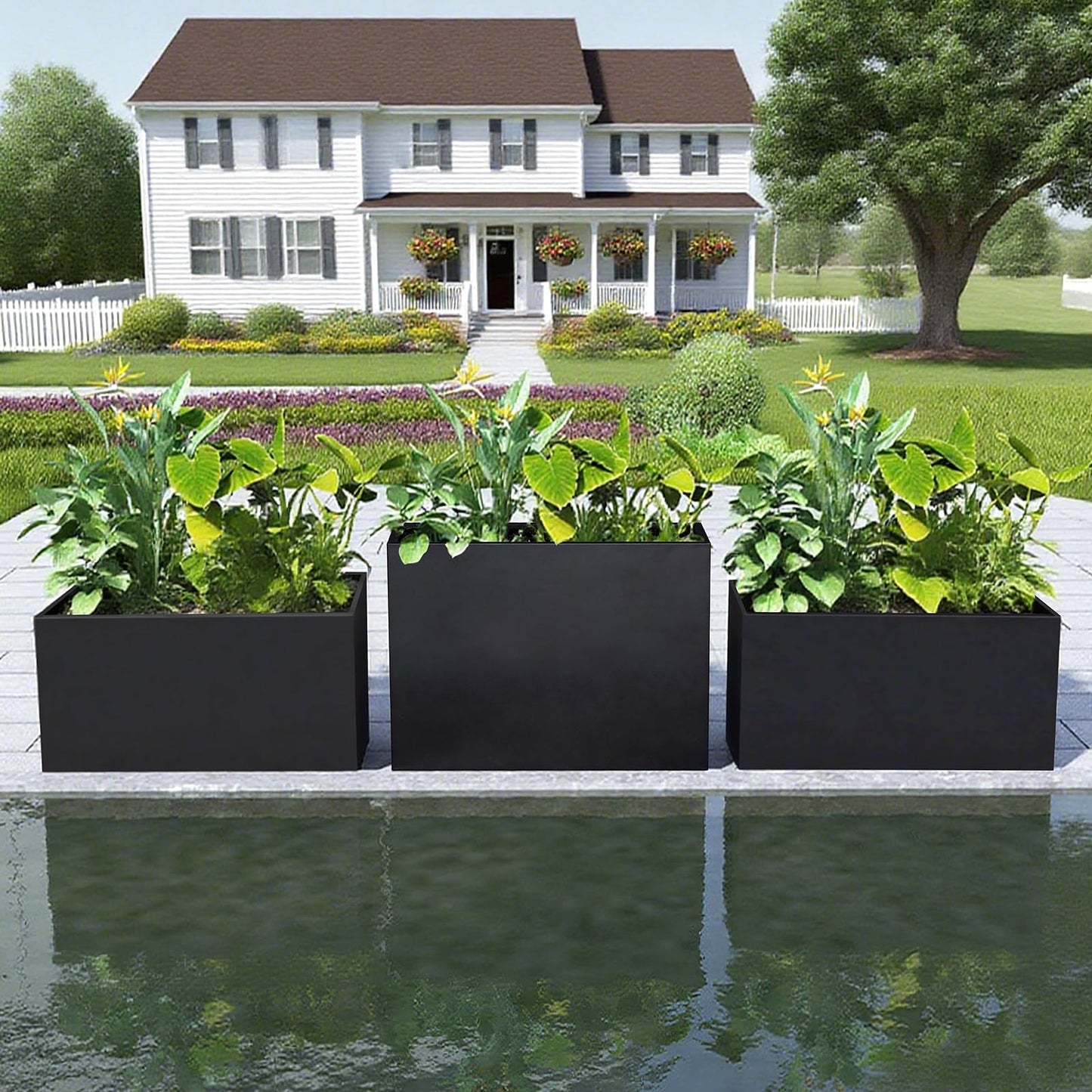 GZLVSOW Galvanized Steel Planter Black Metal Outdoor Planter 32" L x 12" W x 16" H Metal Heavy Planters Box Indoor & Outdoor, Commercial & Residential (32 x 12 x 16,Black)
