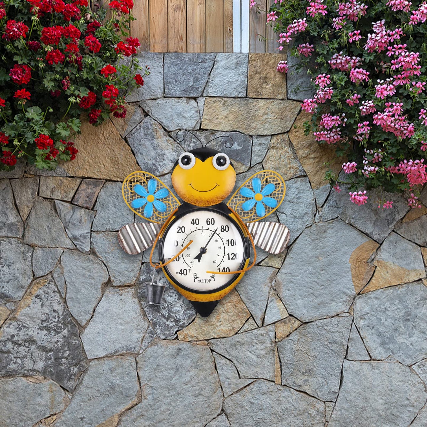 MUMTOP Indoor Outdoor Thermometer, Bees Large Number Wall Mounted Thermometer for Patio, Yard, Garden