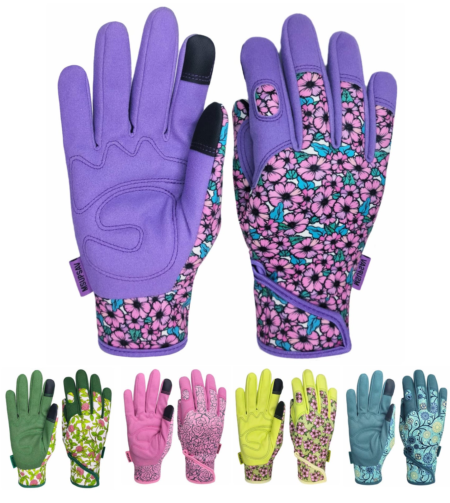 MSUPSAV Gardening Gloves for Gardening,Synthetic Leather Garden Gloves,Work Gloves with Touch Screen,Gardening Gifts for Women,Purple, Medium