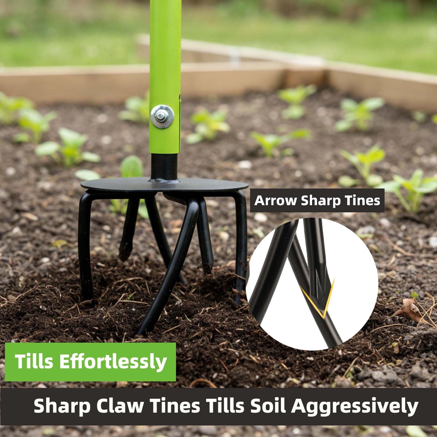 KLDOLLAR Hand Tiller Cultivator, Manual Twist Tiller with Sharp Arrow Tines, Extra-Wide Foot Plate Tills Effortlessly, Manual Tiller for Gardening, Soil Loosening, Flower Beds & Raised Beds