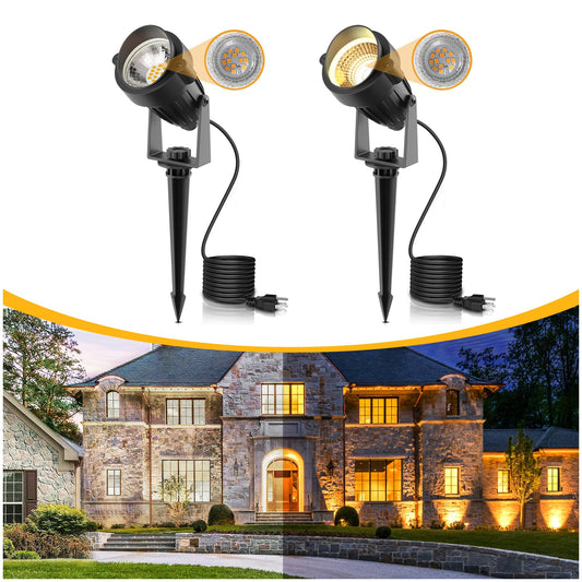 L LOHAS LED 5W Dusk to Dawn Outdoor Lighting, Auto On/Off 3000K Landscape Outdoor Spotlight, IP66 Waterproof Plug in Spot Lights for Yard, Garden, House, Pathway, Plant, UL Listed (2 Pack)