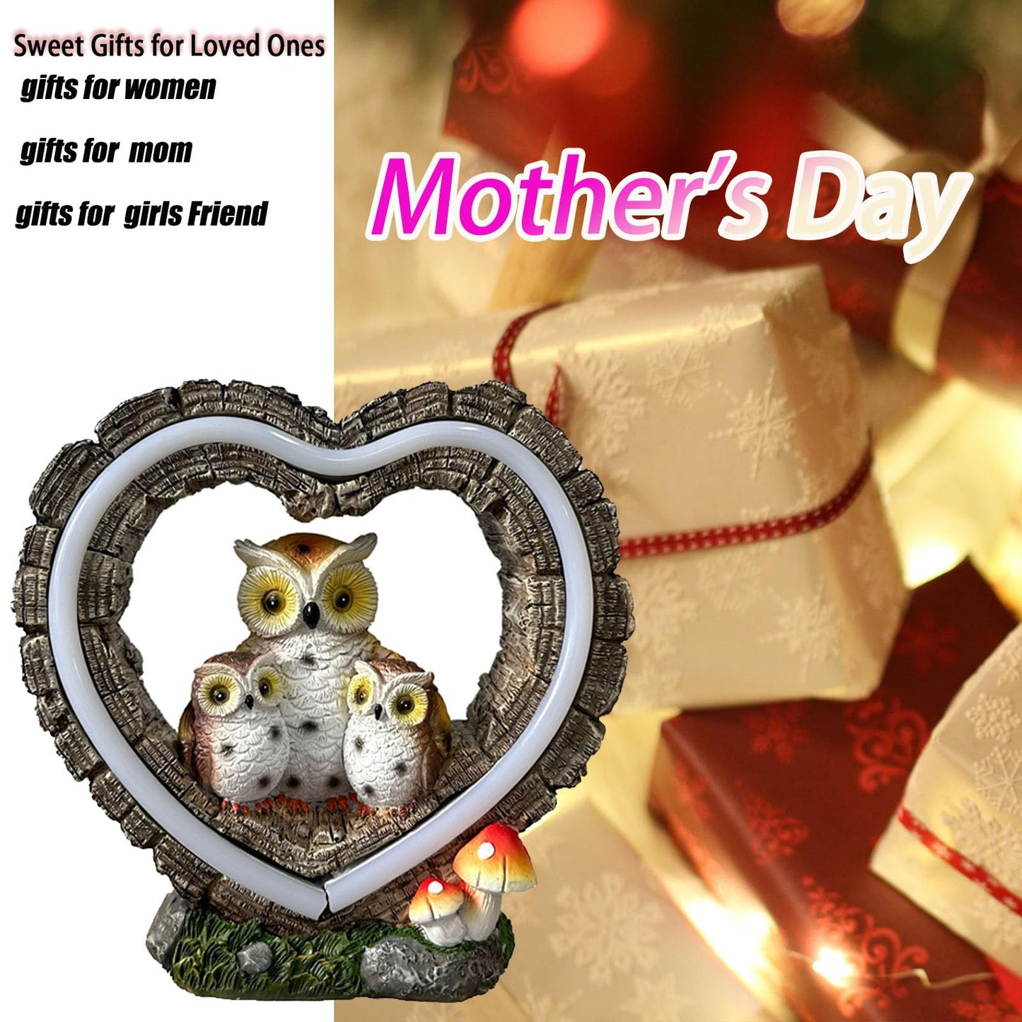xxoasis Solar Owl Garden Statue, Outdoor Waterproof Handmade Resin Statue Solar LED Lights, Warm Owl Family Decoration, Suitable for Roads, Yards, lawns